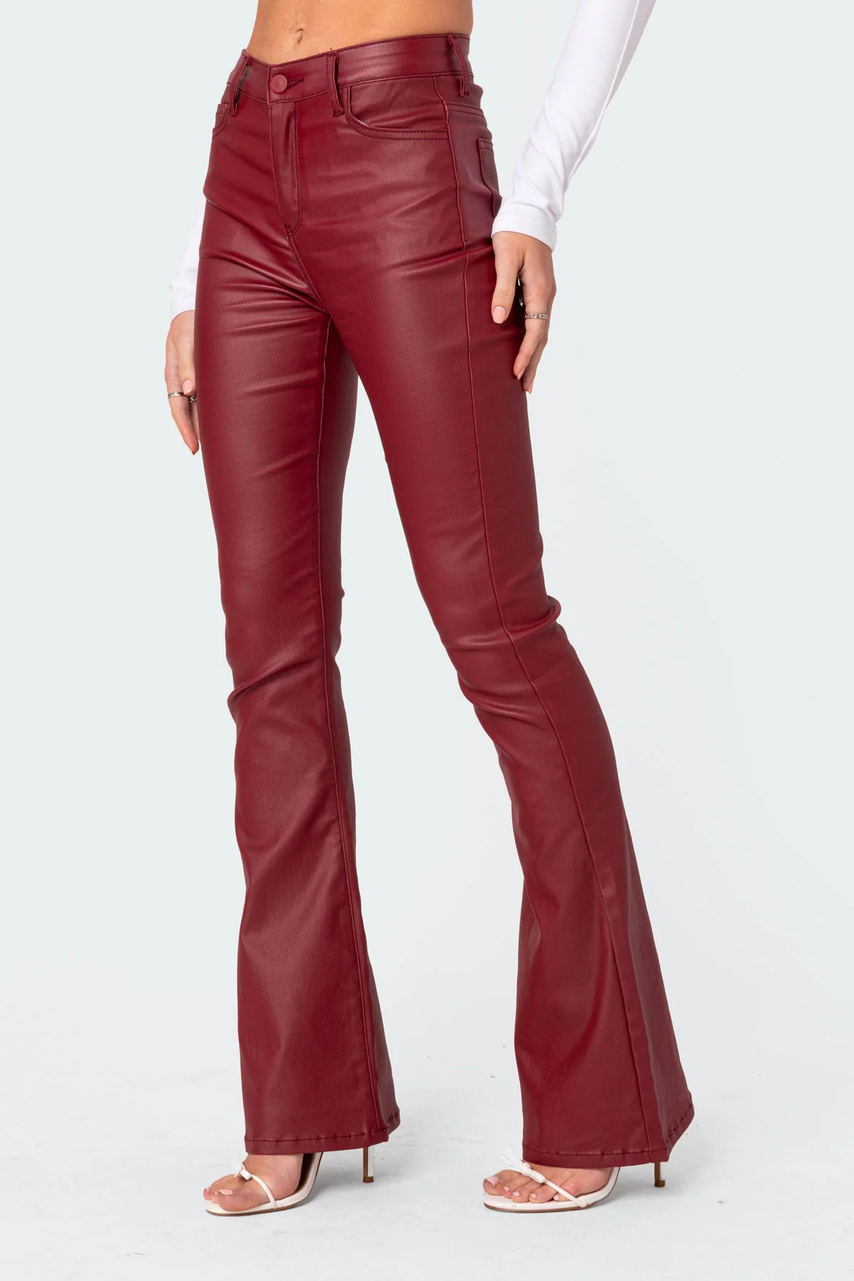 Luna Faux Leather Mid Rise Flared Jeans - Image 3
