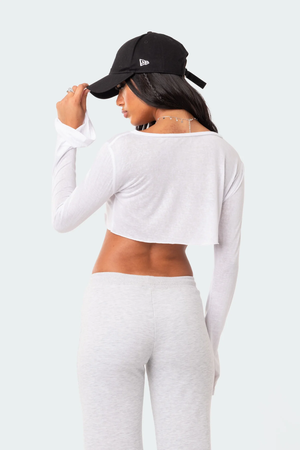 Sheer Raw Hem Crop Top - Image 3