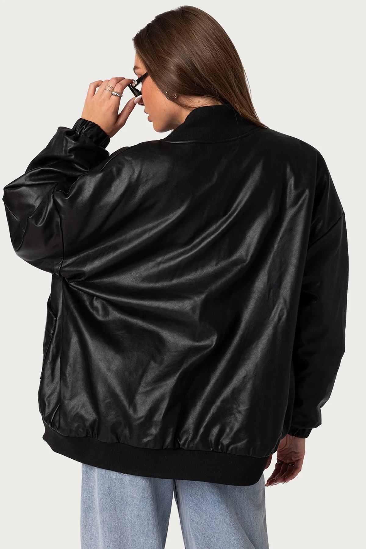 Faux Leather Oversized Bomber Jacket - Image 4