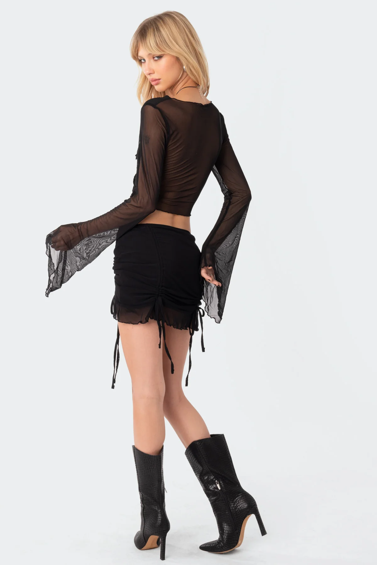 Indigo Tie Front Mesh Crop Top - Image 4