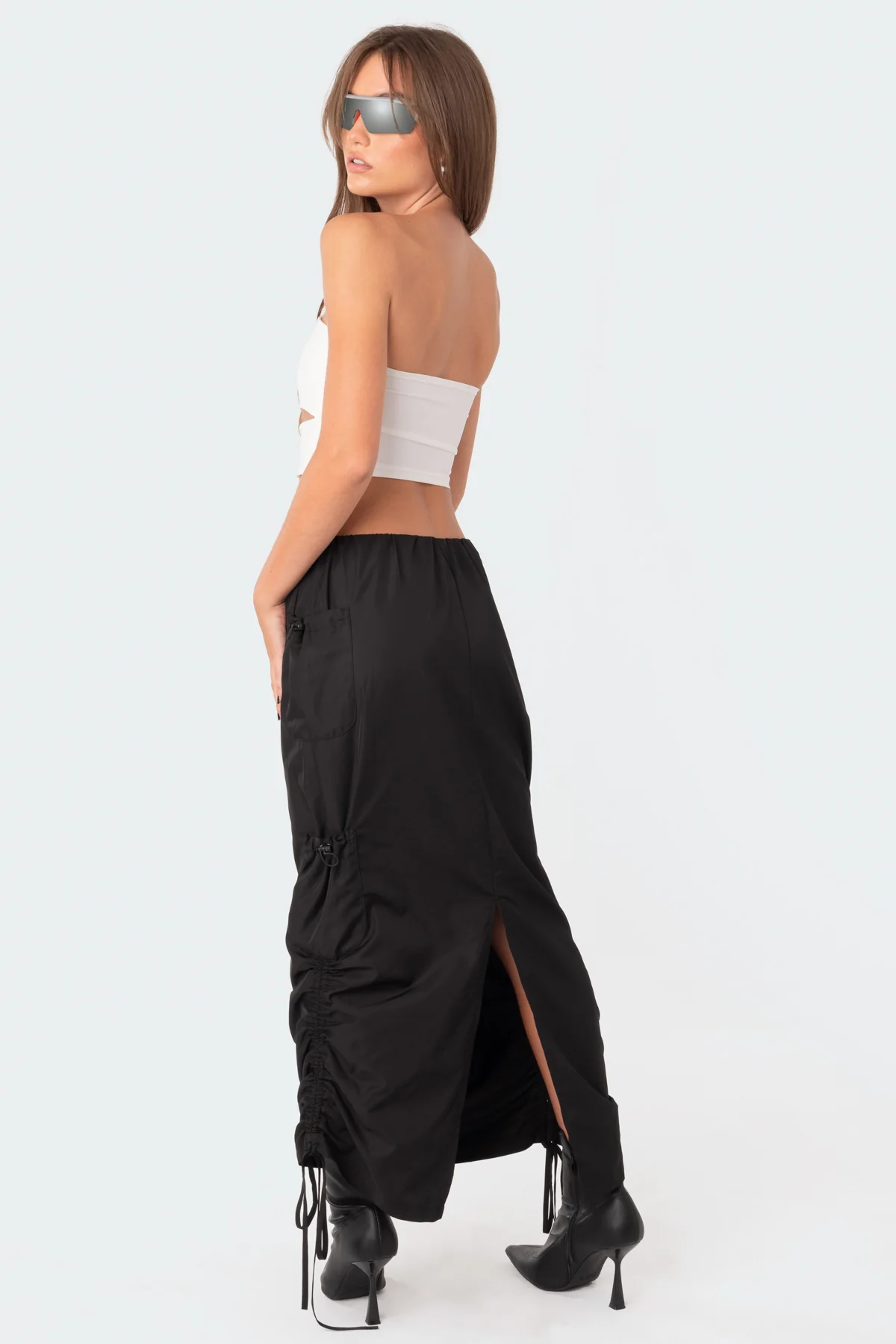 Low-Rise Slitted  Nylon Maxi Skirt - Image 5