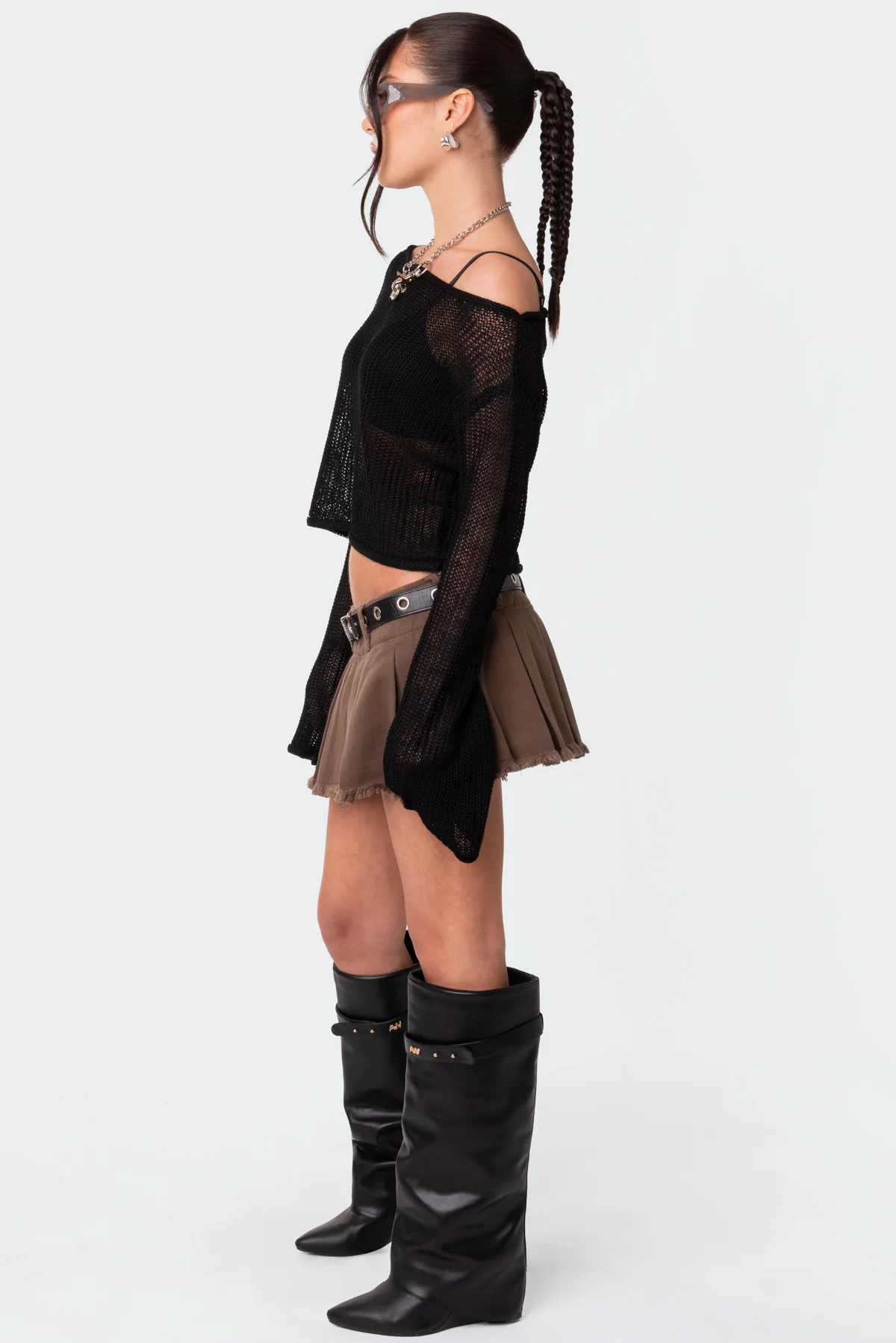 Emmie Off The Shoulder Sheer Knitted Top - Image 3