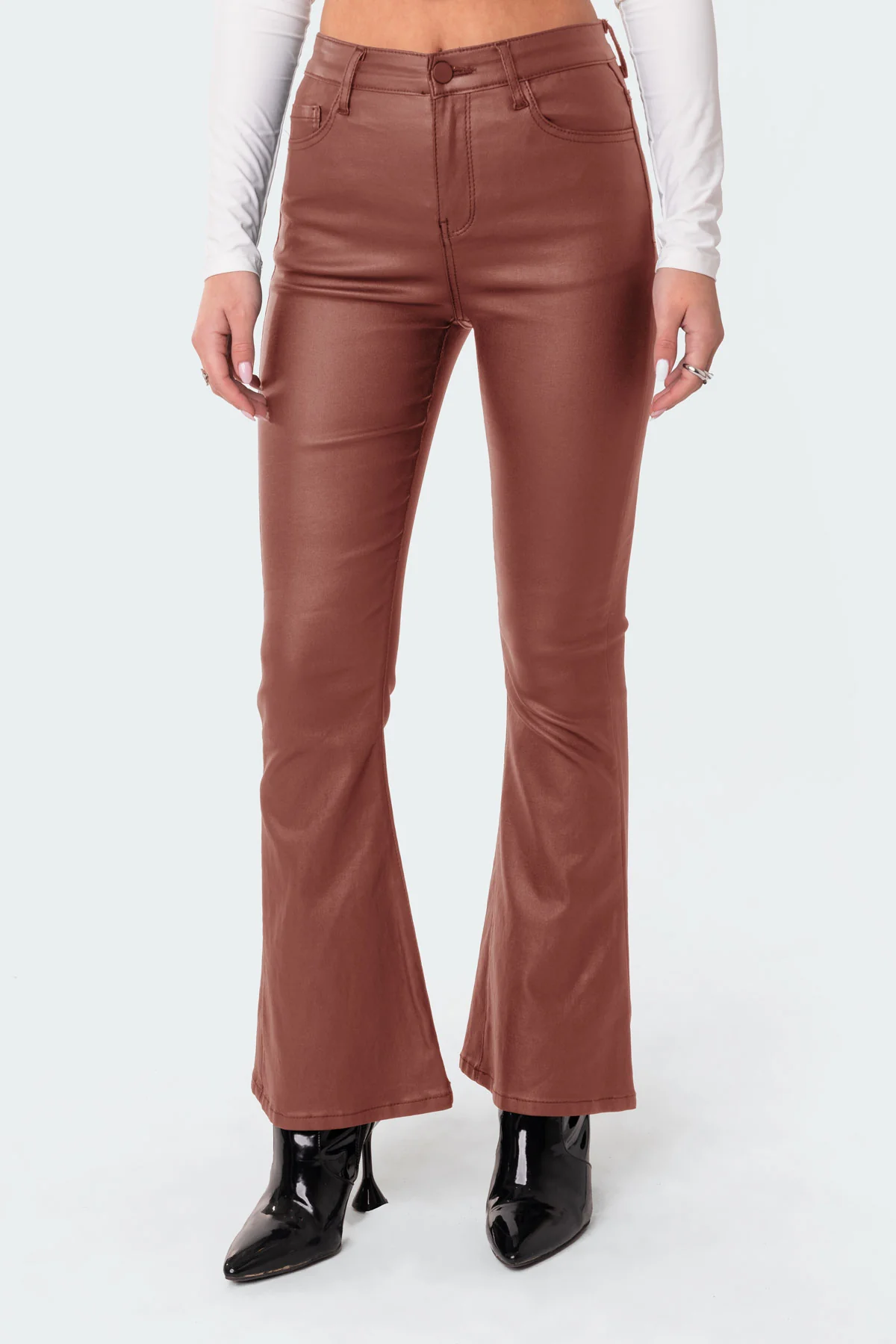 Petite Luna Faux Leather Mid Rise Flared Jeans - Image 2