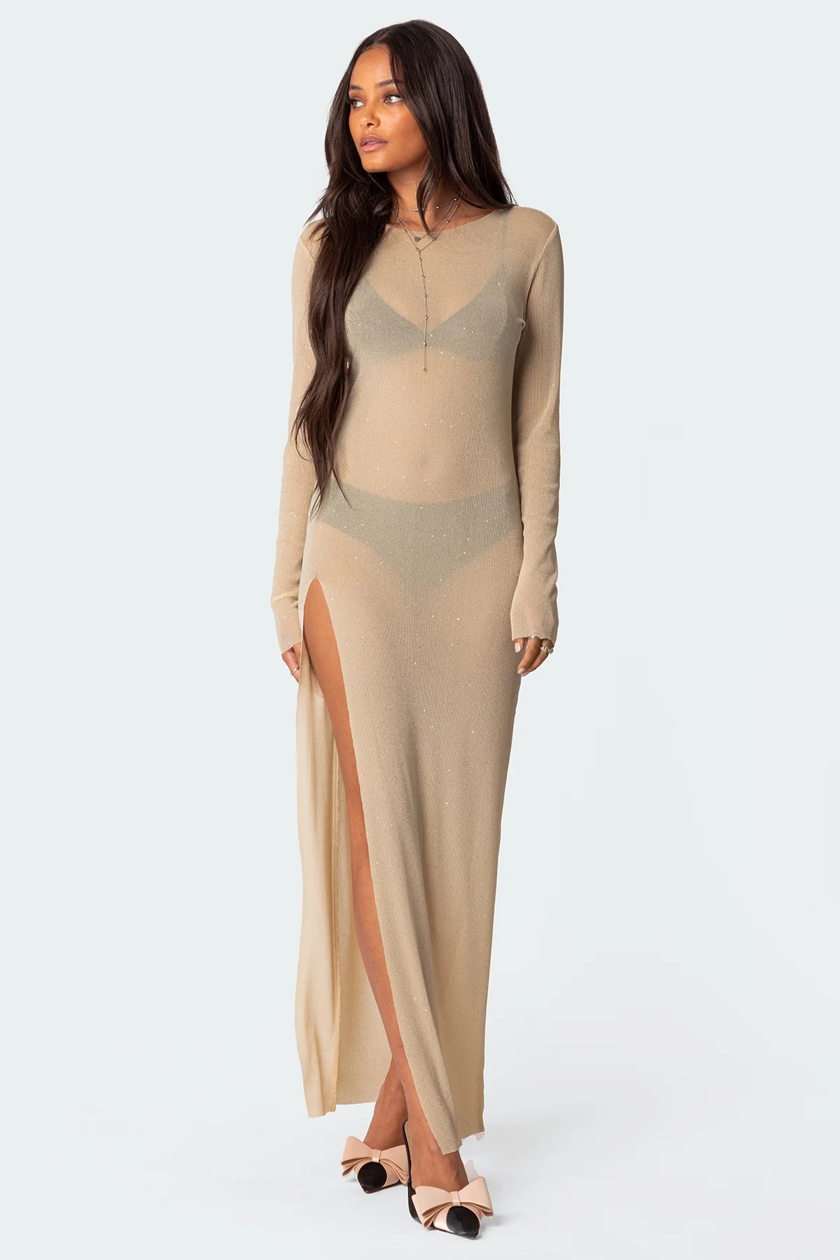 Glitter Mesh Slitted Maxi Dress - Image 2