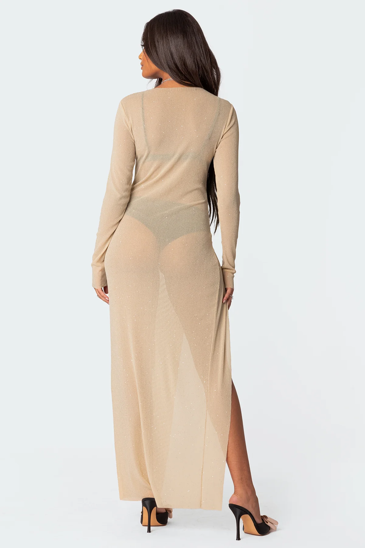 Glitter Mesh Slitted Maxi Dress - Image 4