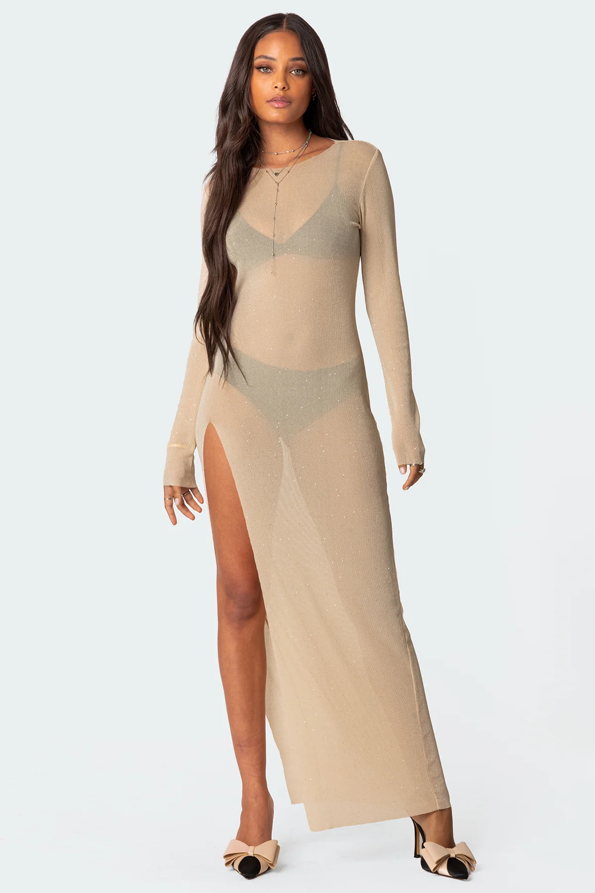 Glitter Mesh Slitted Maxi Dress - Image 5