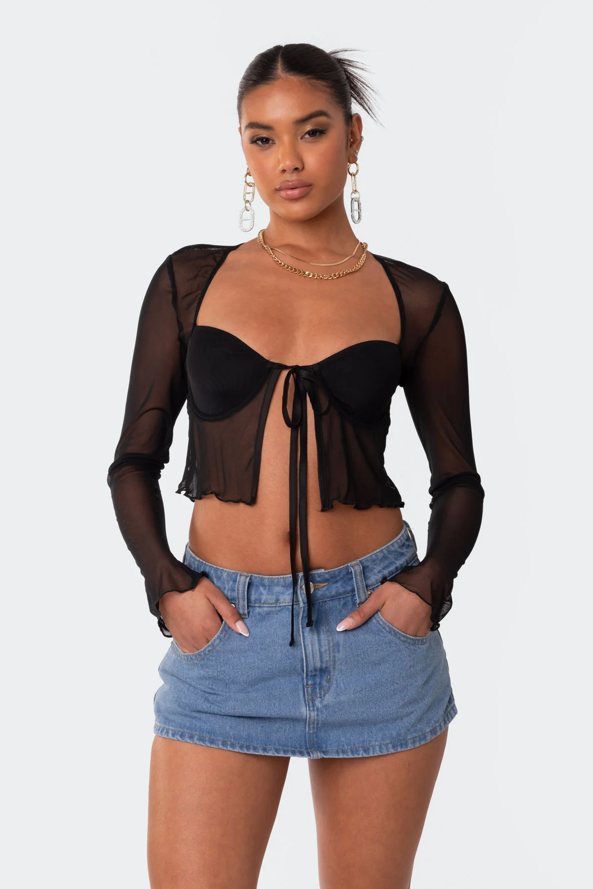 Tie Front Cupped Mesh Top - Image 2