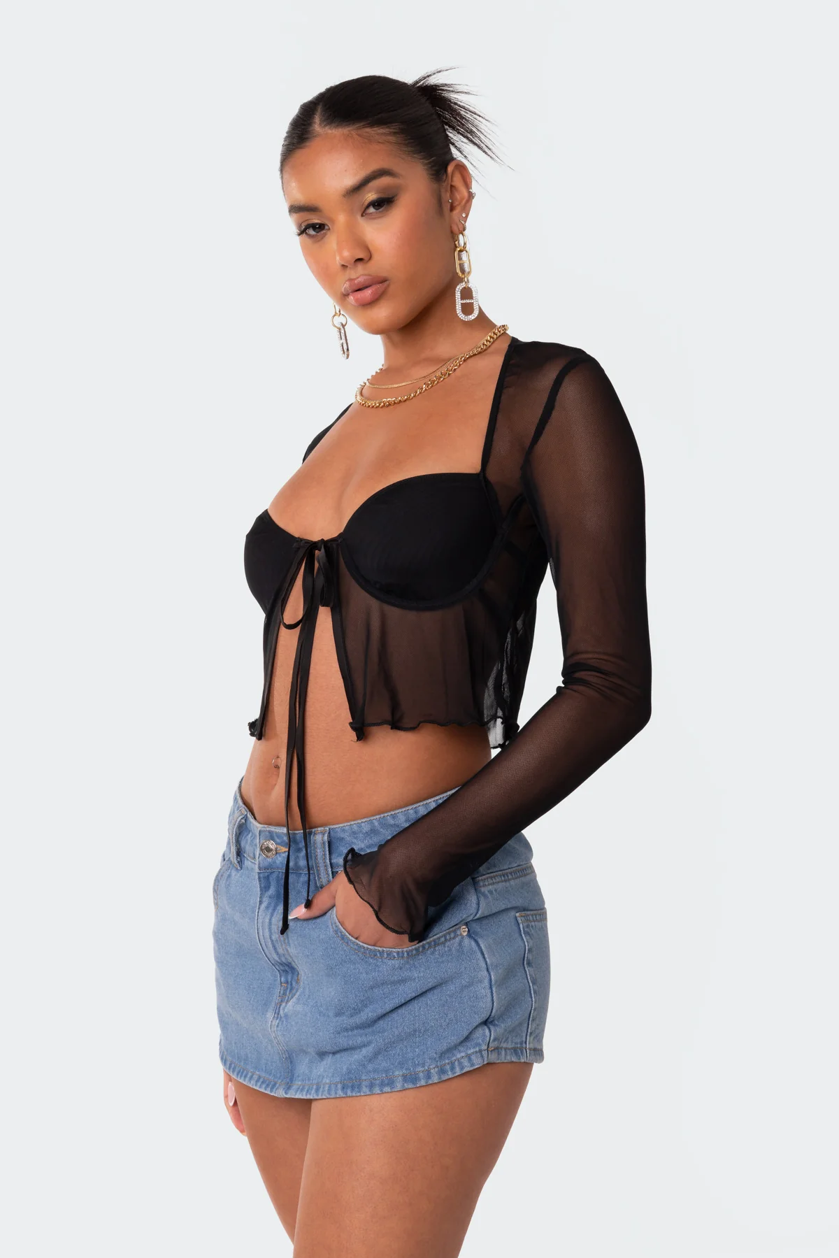 Tie Front Cupped Mesh Top - Image 4
