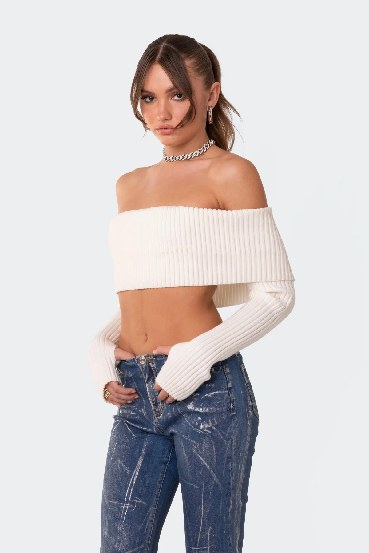 Astrea Fold Over Cropped Sweater - Image 3