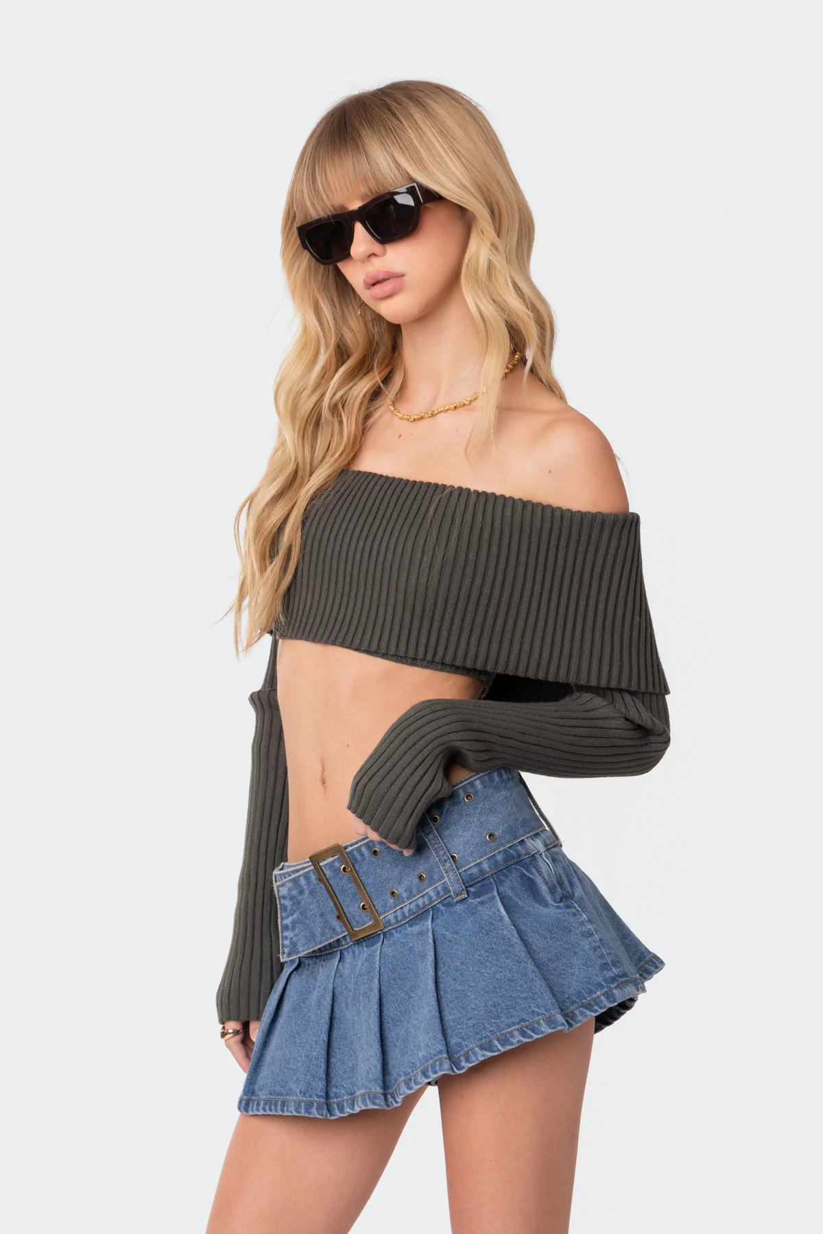 Astrea Fold Over Cropped Sweater - Image 3