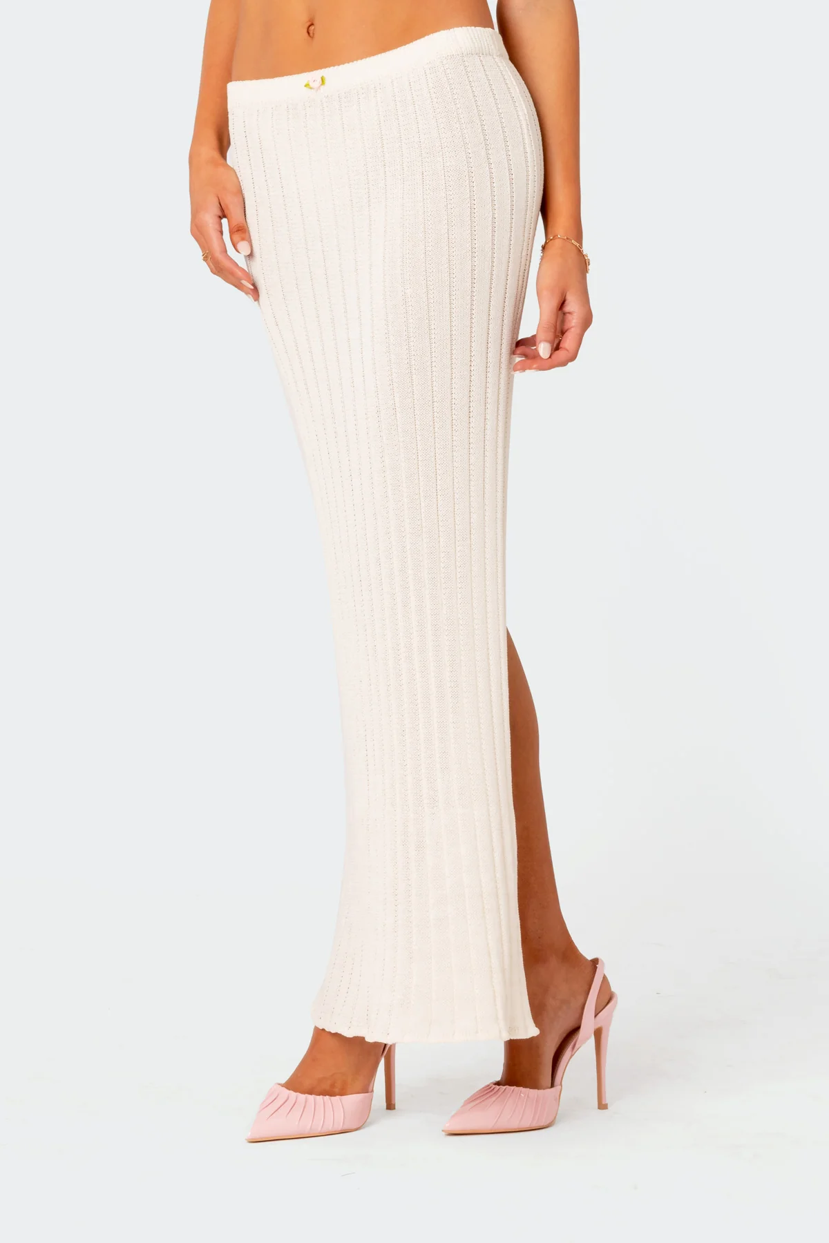 Rosebud Knit Low Rise Back Slitted Maxi Skirt - Image 3