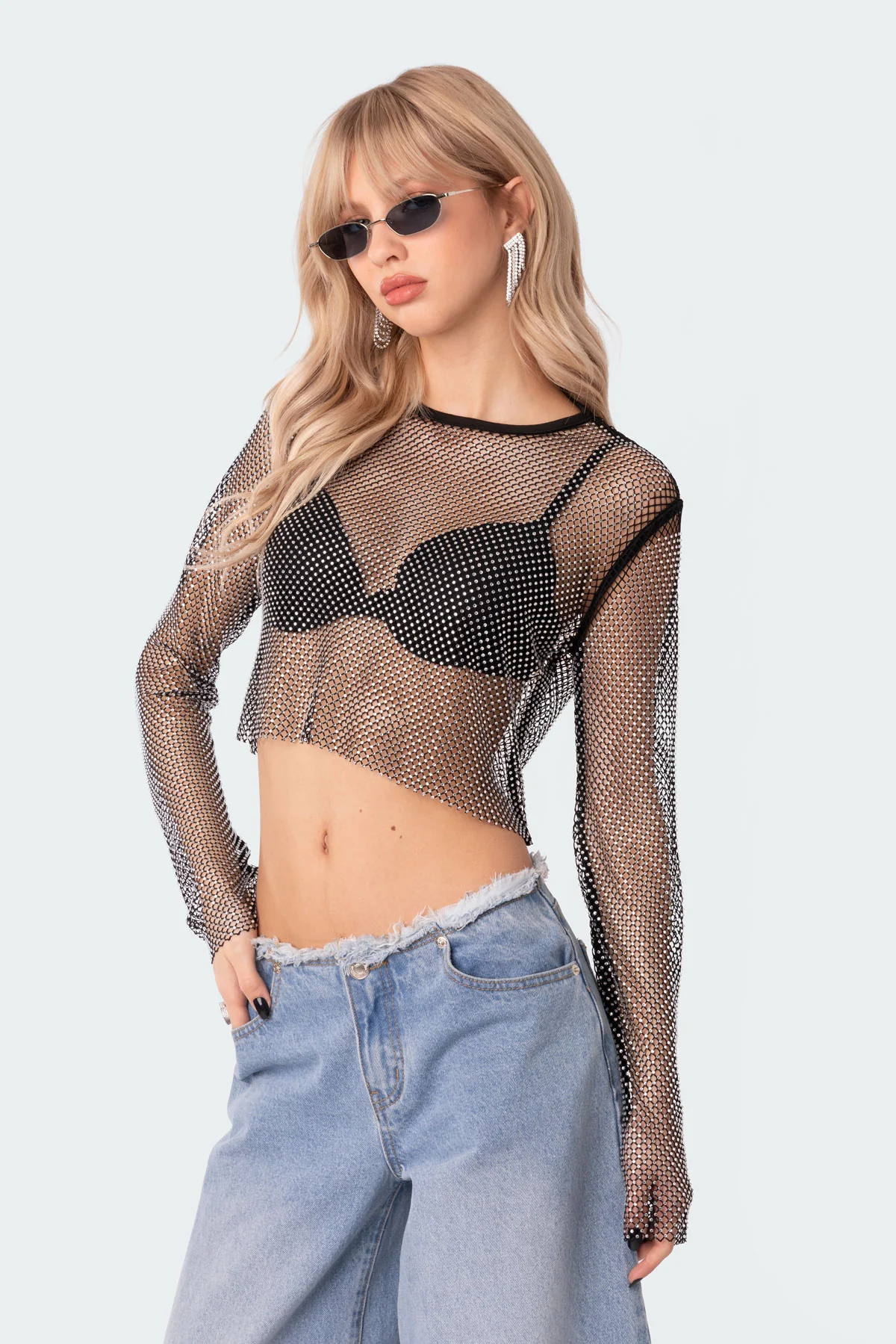 Rhinestone Fishnet Crop Top - Image 3