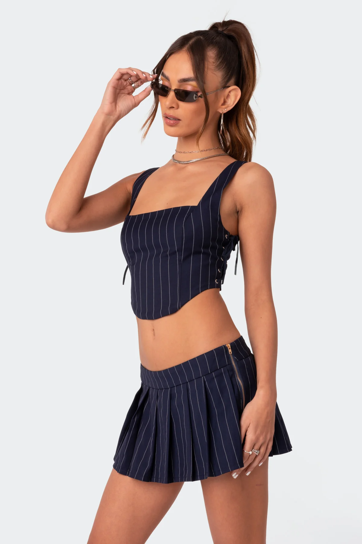 Pinstripe Side Lace Up Corset - Image 3