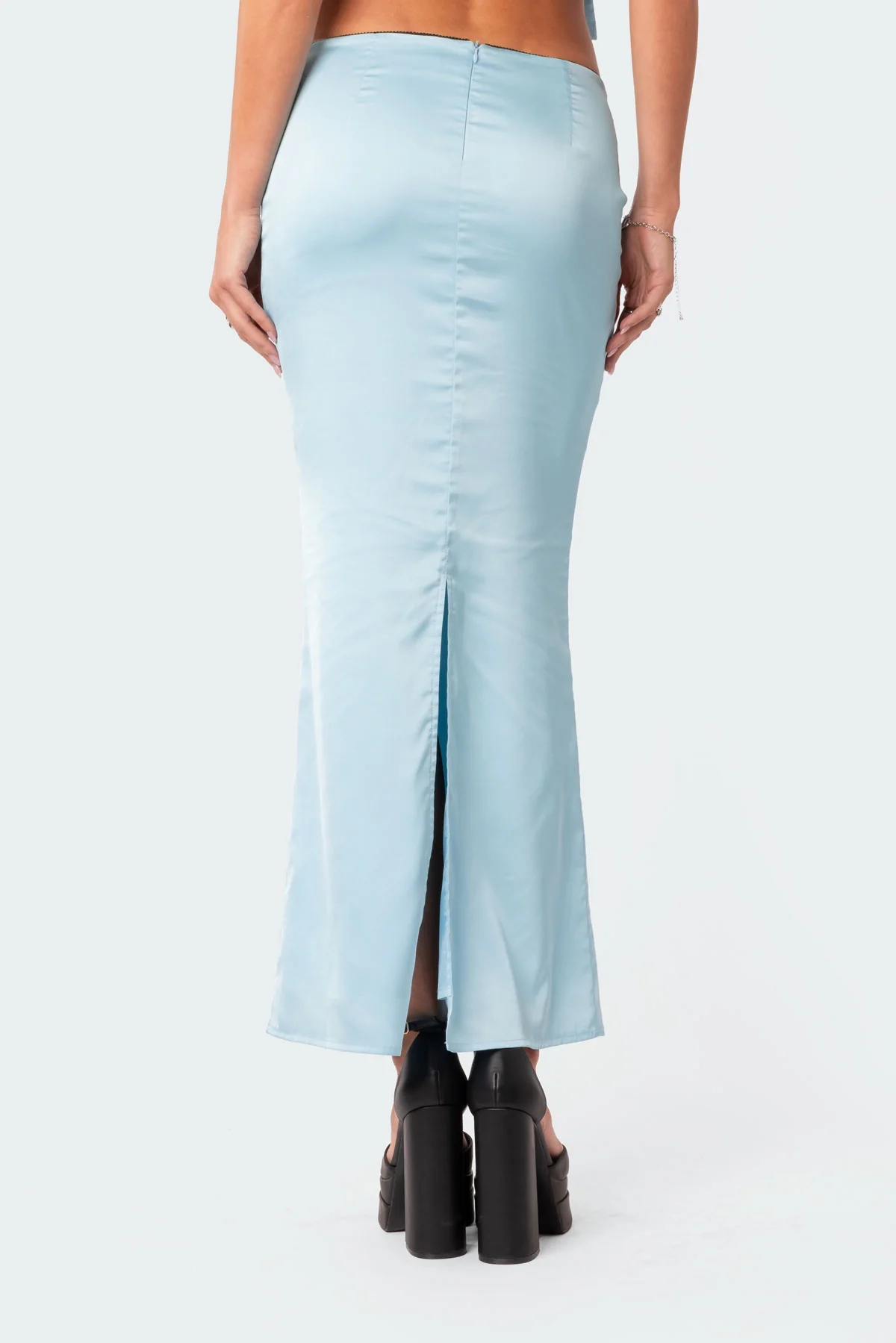 Satin Effect Back Slitted Low Rise Maxi Skirt - Image 4