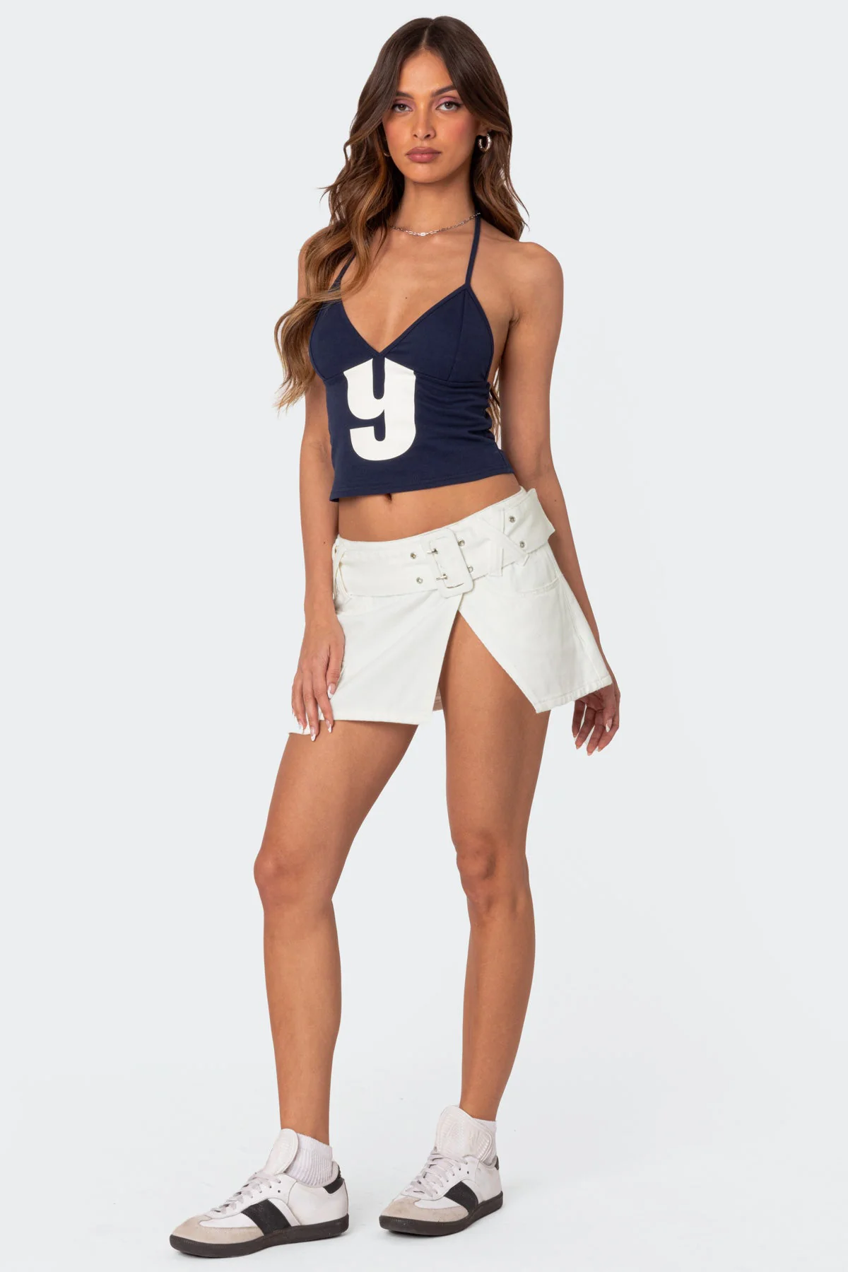 Belted Denim Wrap Mini Skirt - Image 3