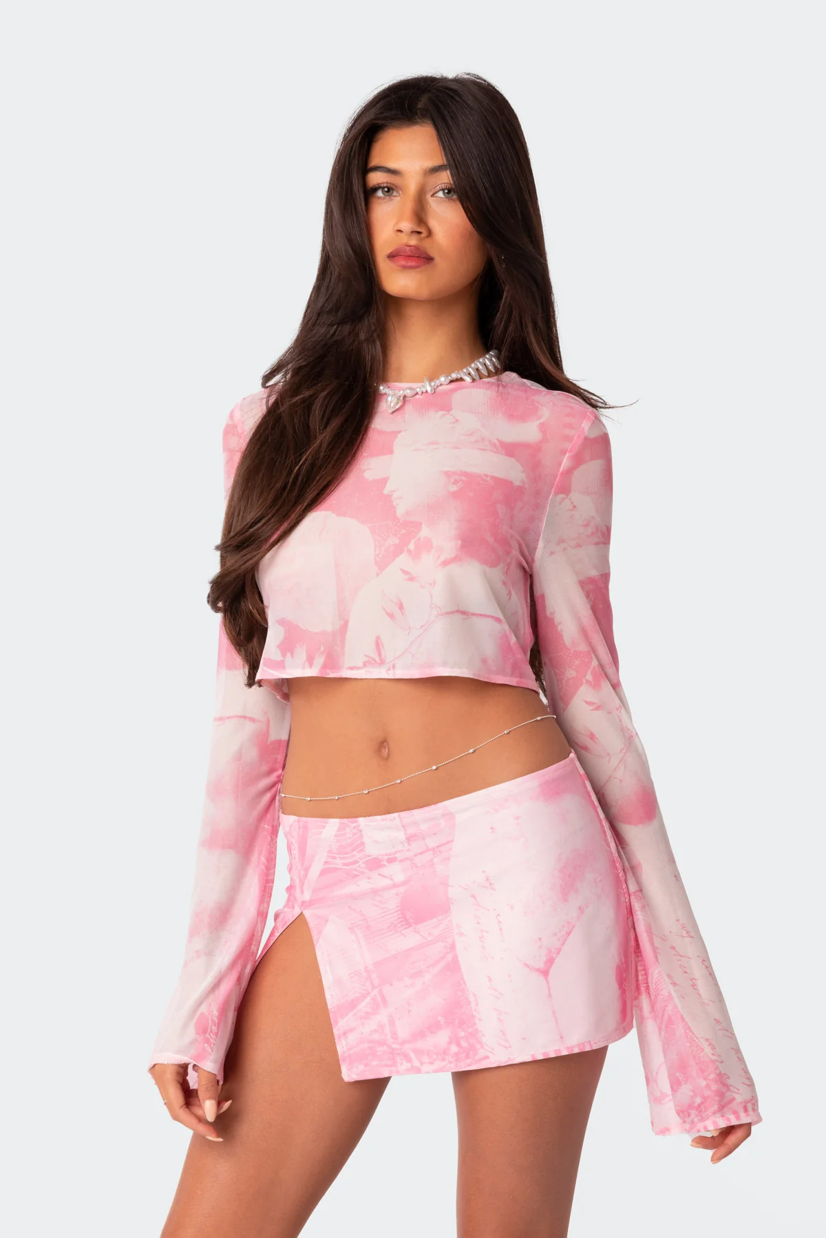 Nevaeh Printed Sheer Mesh Crop Top - Image 3