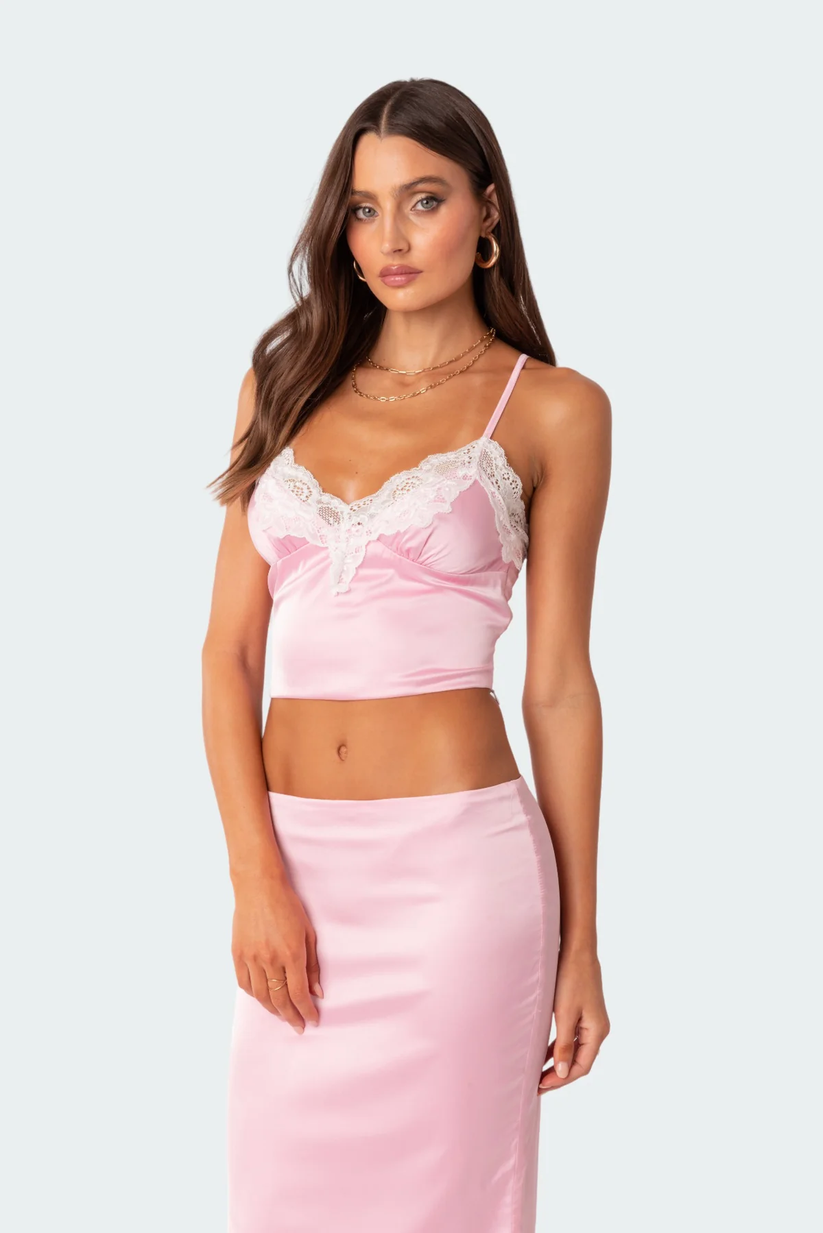Brandi Lace Trim Satin Effect Tank Top - Image 2