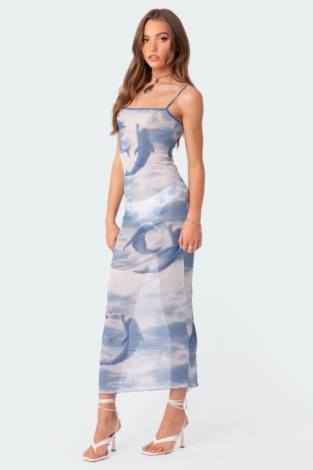 Dolphin Printed Sheer Mesh Maxi Dress - Image 2