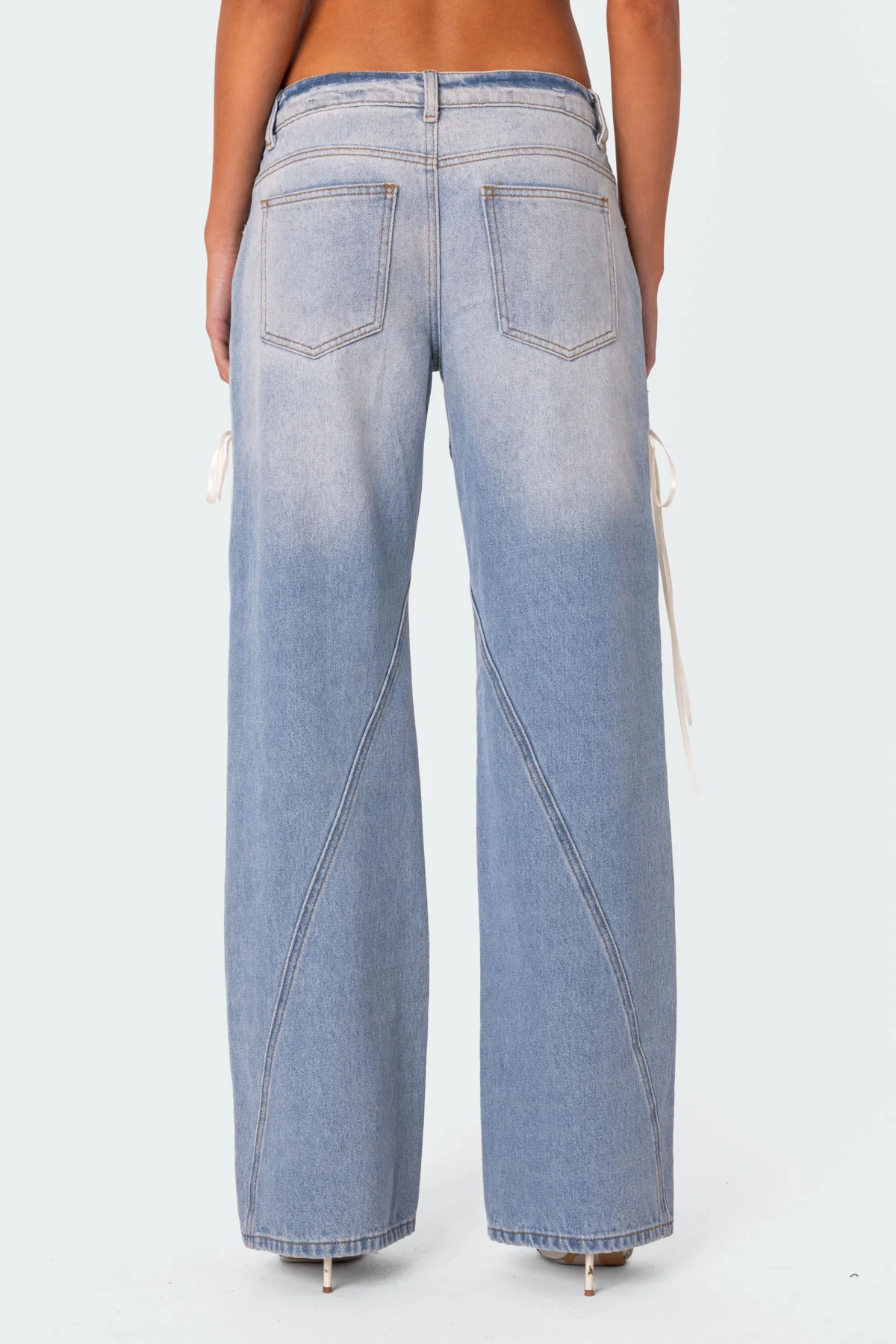 Ribbon Lace Up Low Rise Baggy Jeans - Image 5