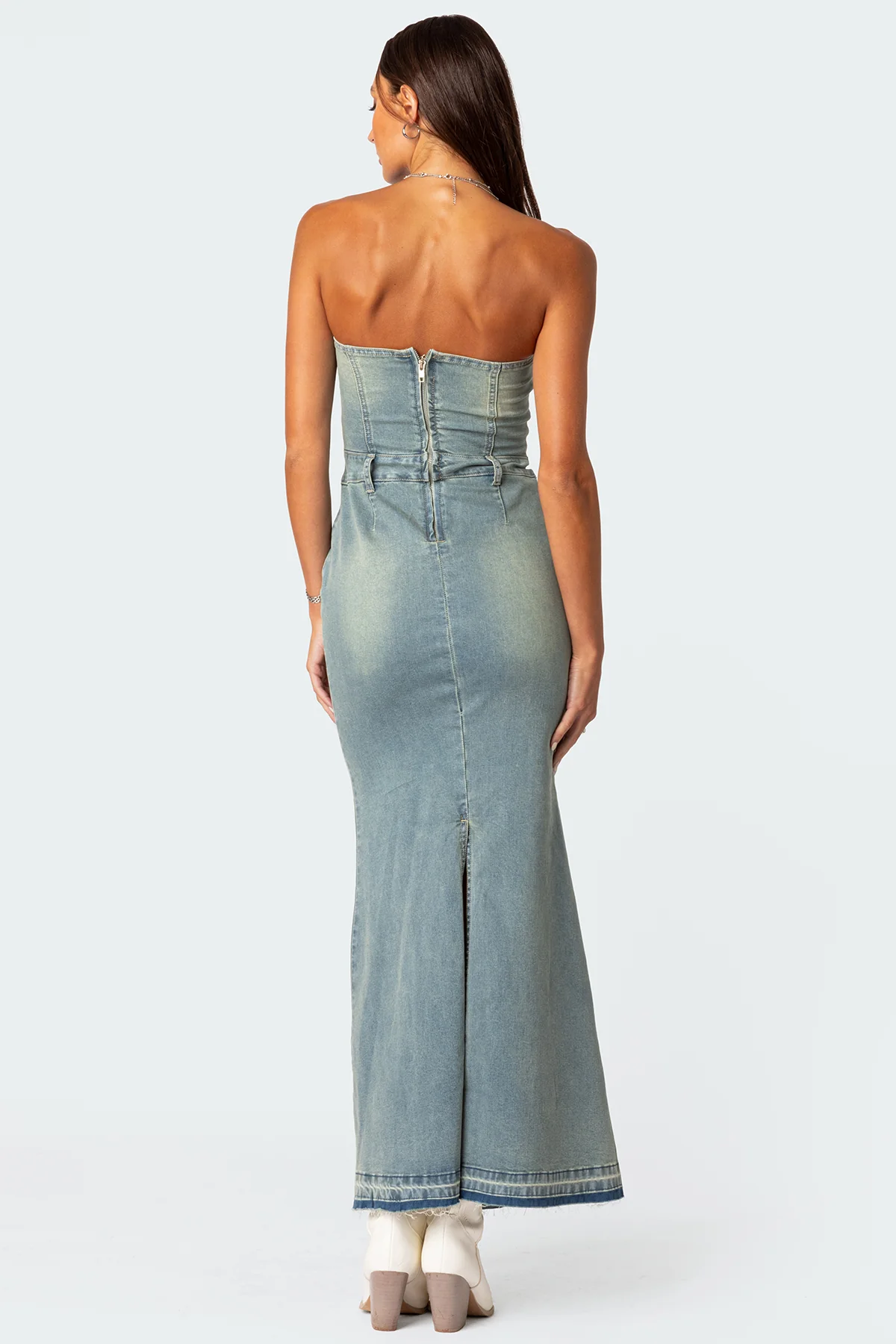 Astoria Slitted Denim Maxi Dress - Image 4