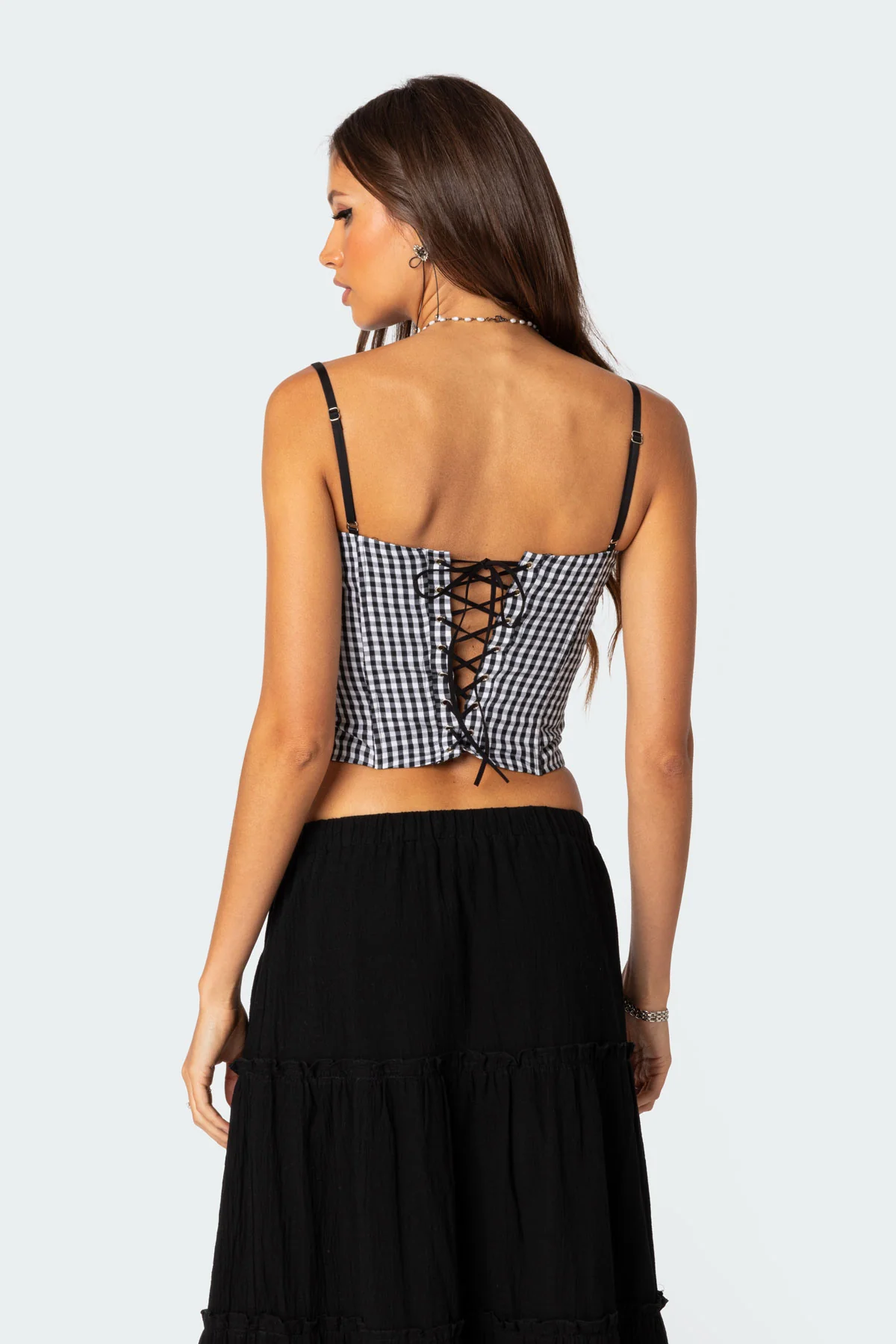 Gingham Lace Up Cupped Corset - Image 4