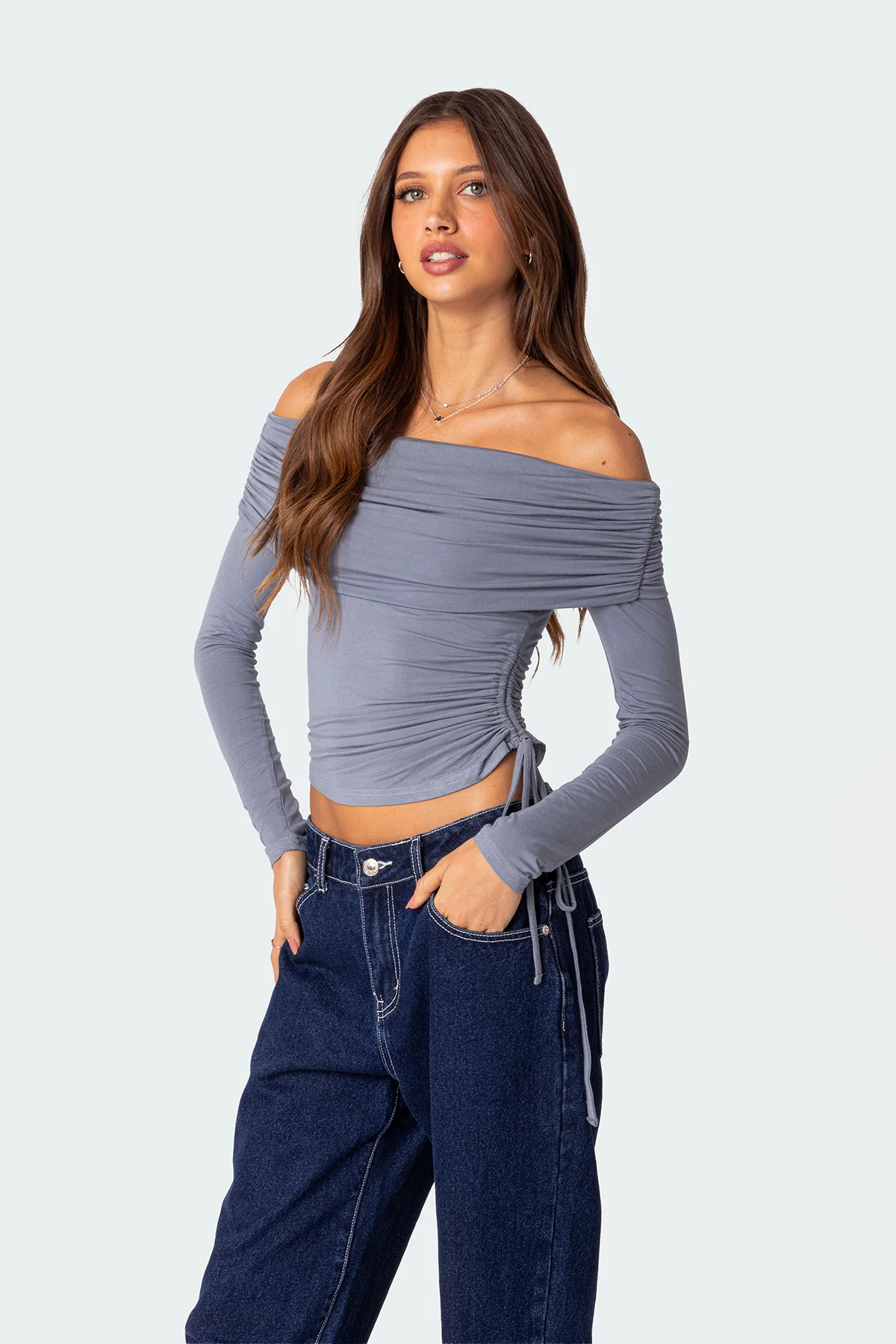 Gathered Fold Over Drawstring Top - Image 3