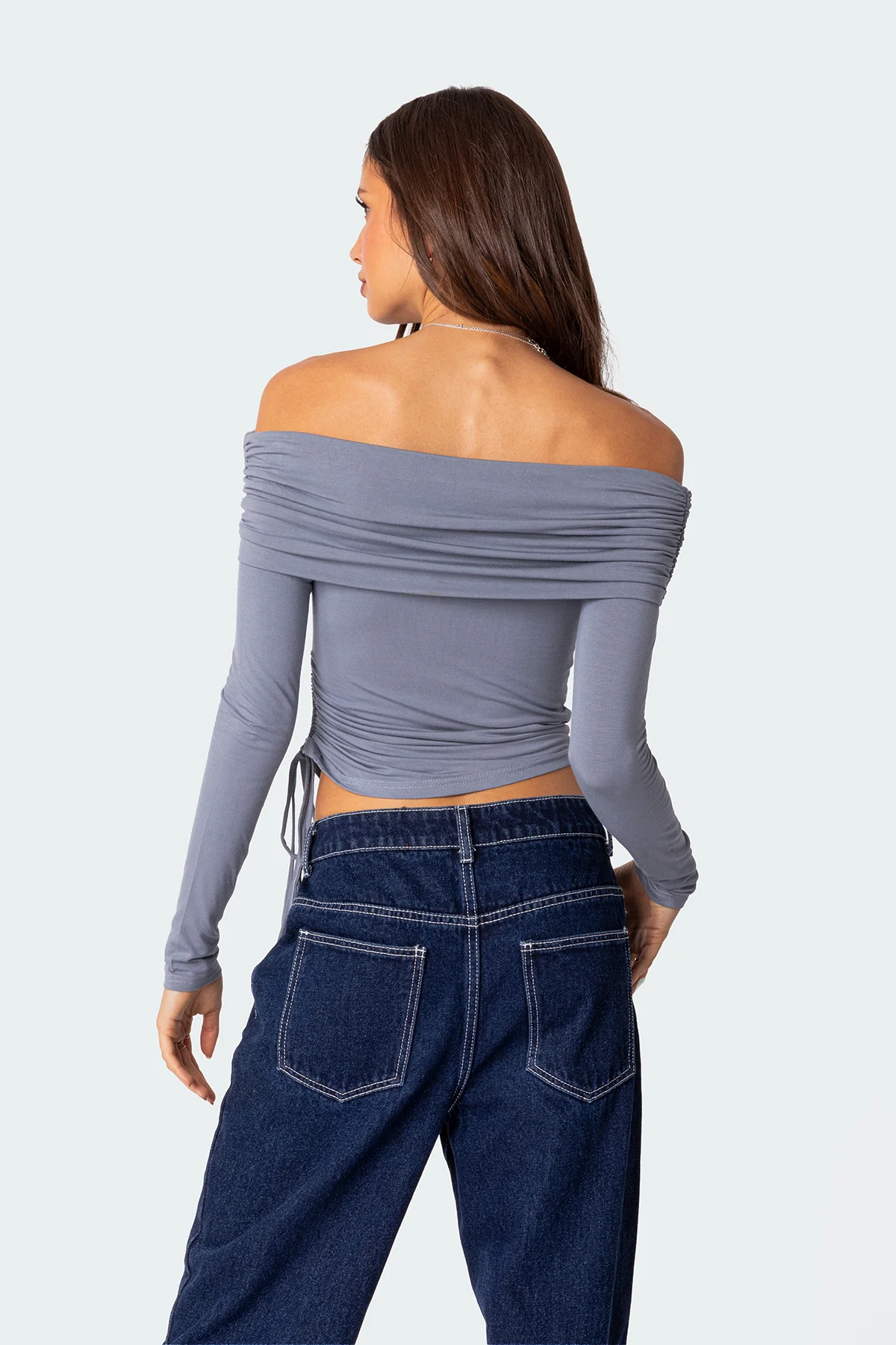 Gathered Fold Over Drawstring Top - Image 4