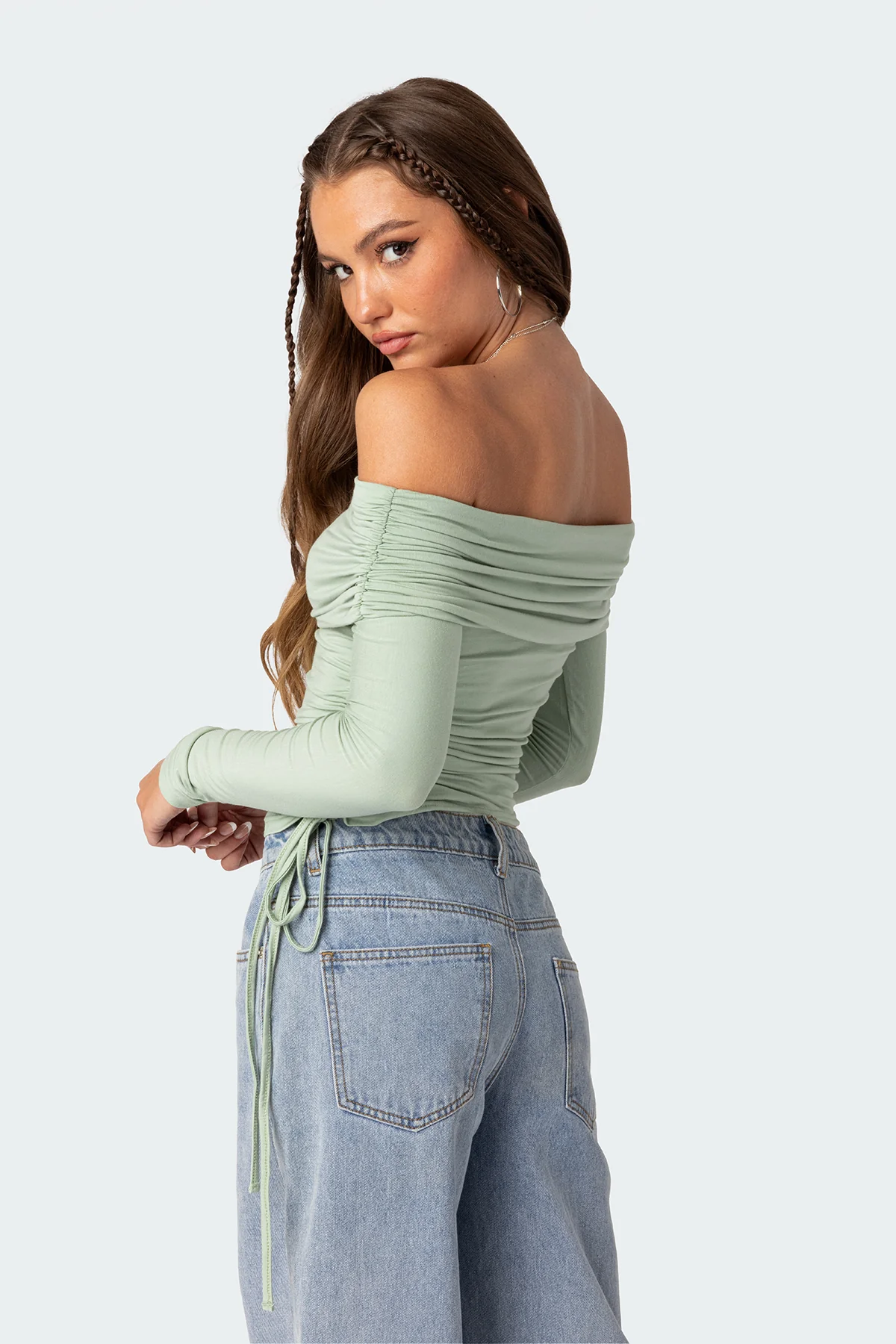 Gathered Fold Over Drawstring Top - Image 4