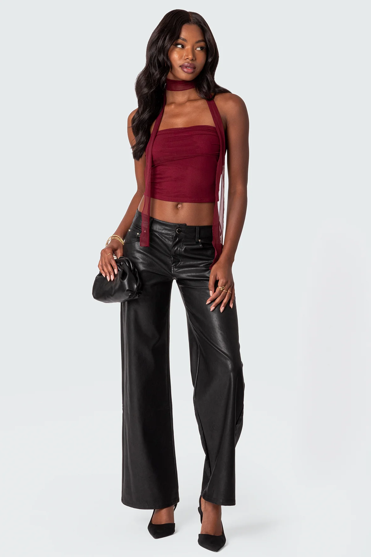 Gathered Two Piece Mesh Scarf Top - Image 5