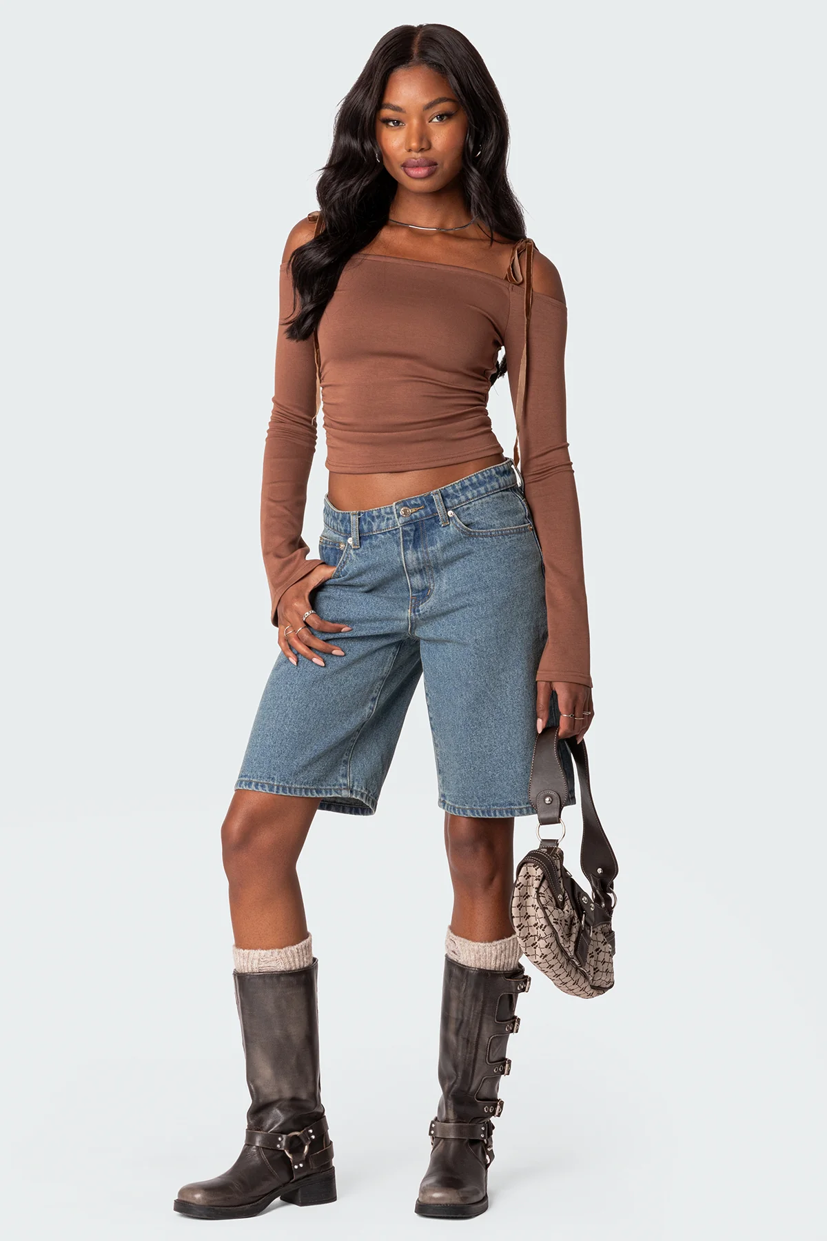 Velvet Tie Off Shoulder Top - Image 2