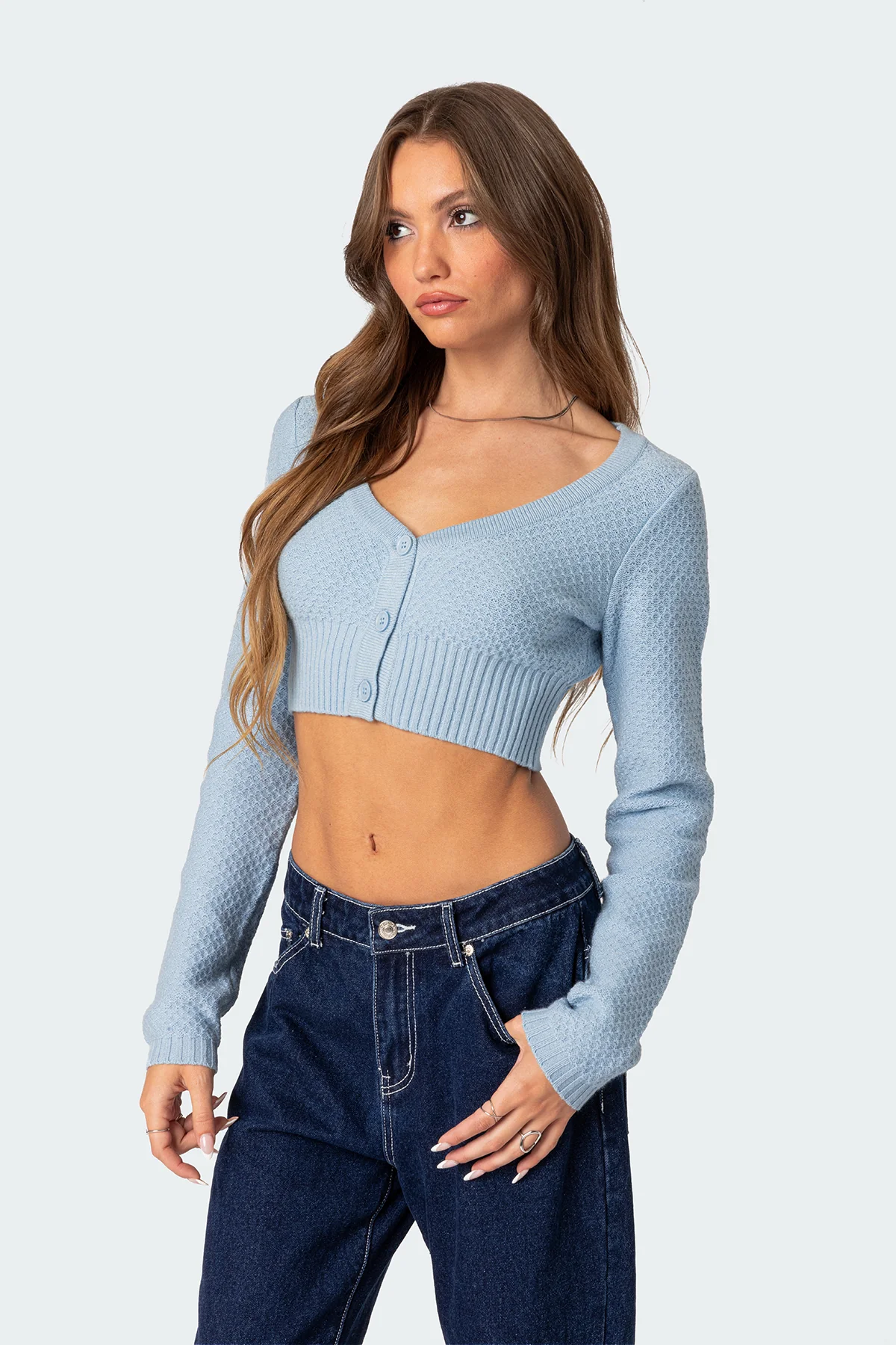 V Neck Cropped Cardigan - Image 3