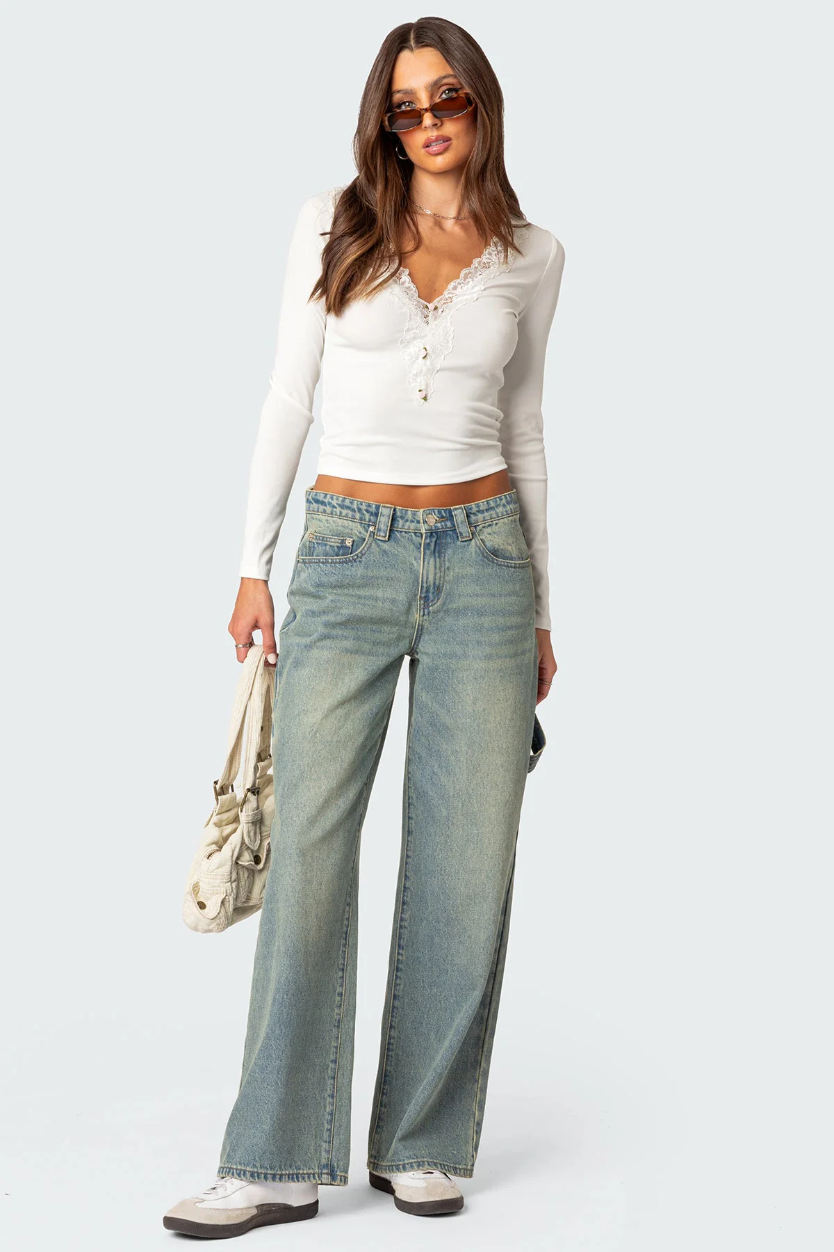 Madeline Lace Trim Ribbed Top - Image 2