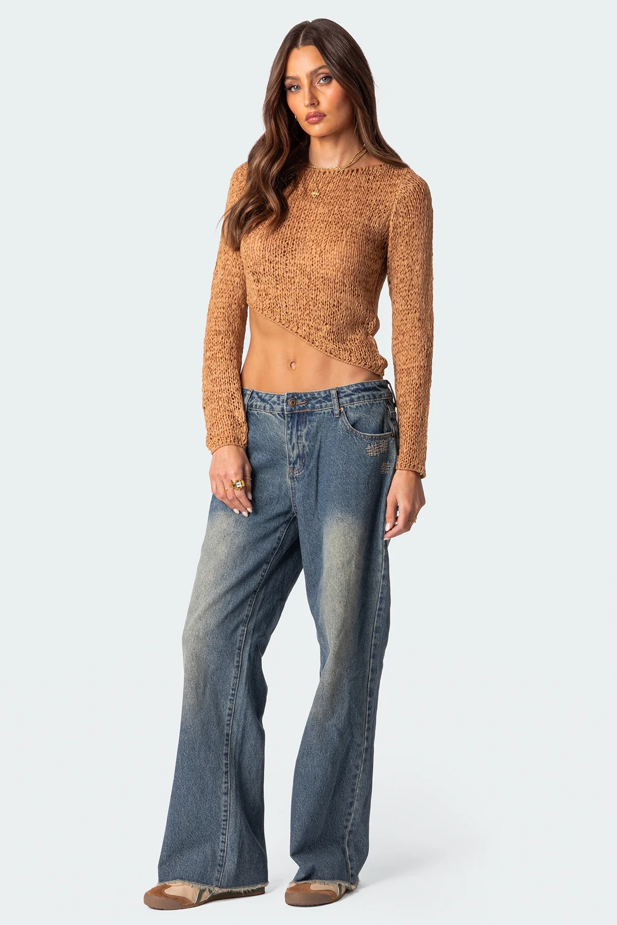 Sheer Loose Knit Asymmetric Top - Image 5