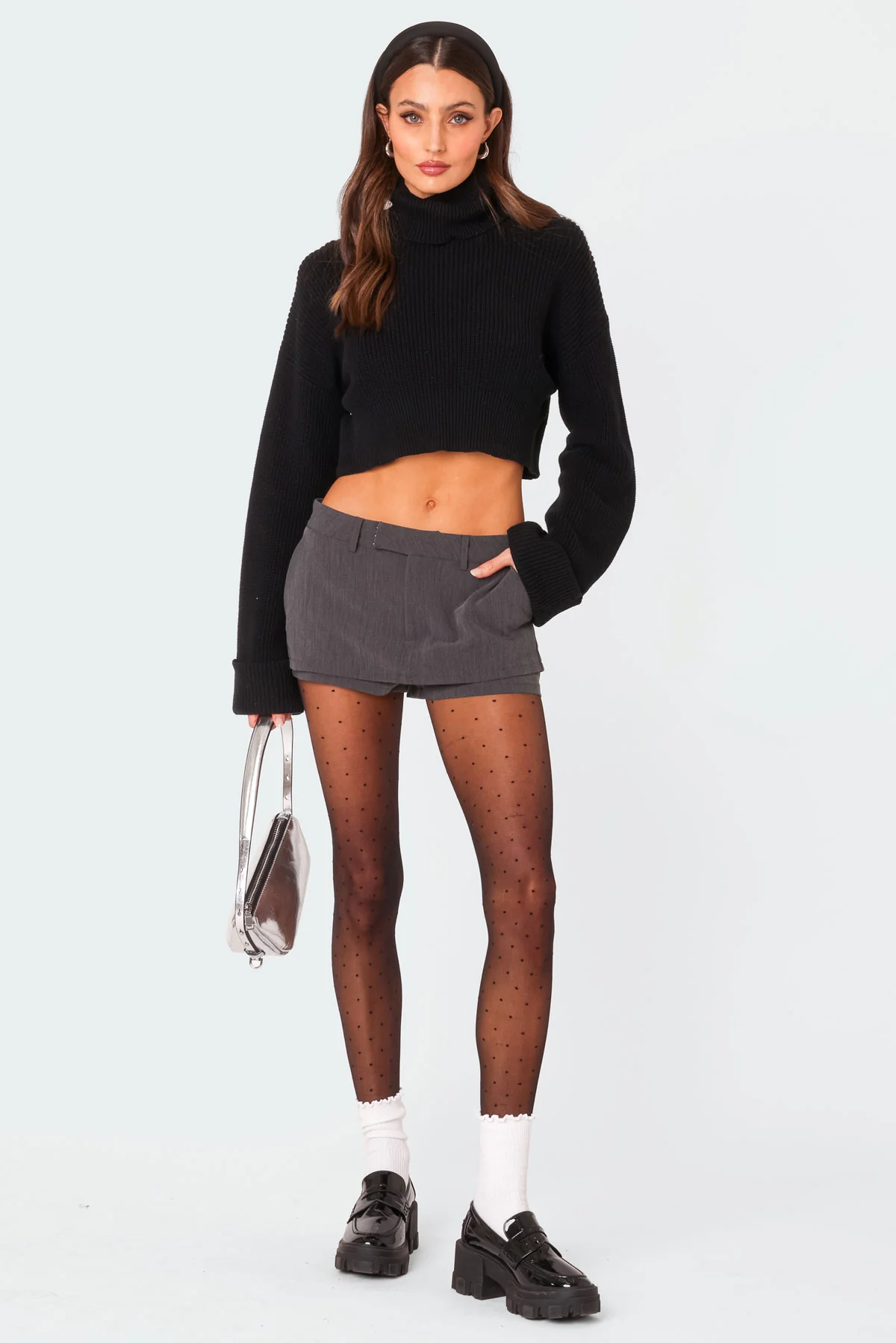Oversized Turtle Neck Cropped Sweater - Image 2
