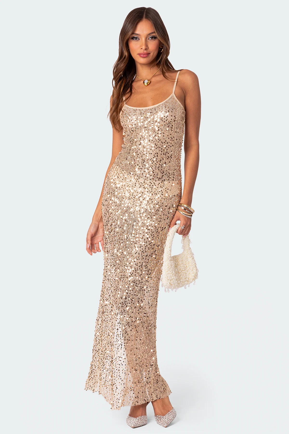 Sequin Sheer Mesh Maxi Dress - Image 5
