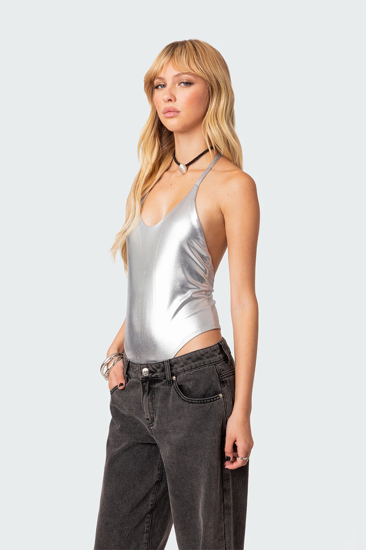 Elektra Open Back Metallic Bodysuit - Image 3