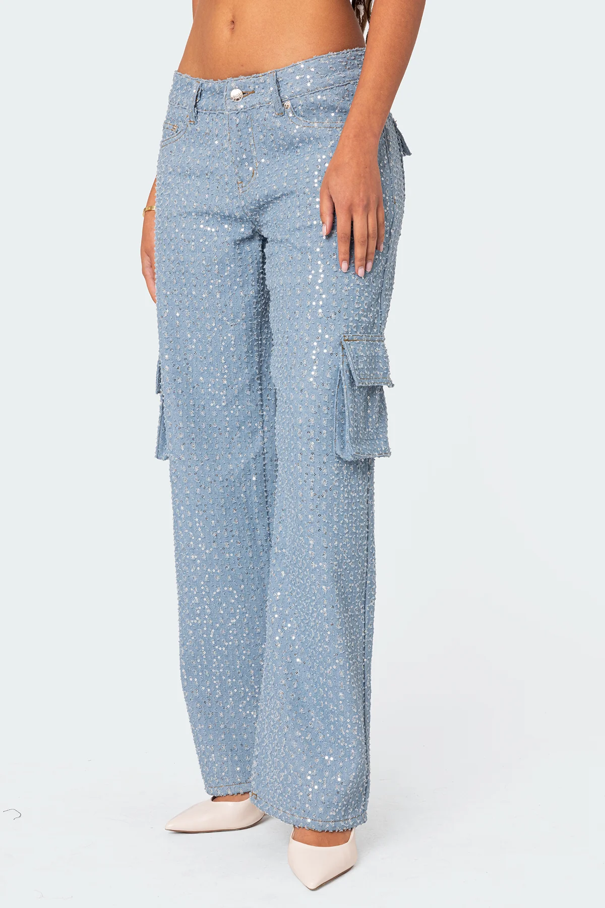 Icing Sequin Low Rise Baggy Cargo Jeans - Image 3