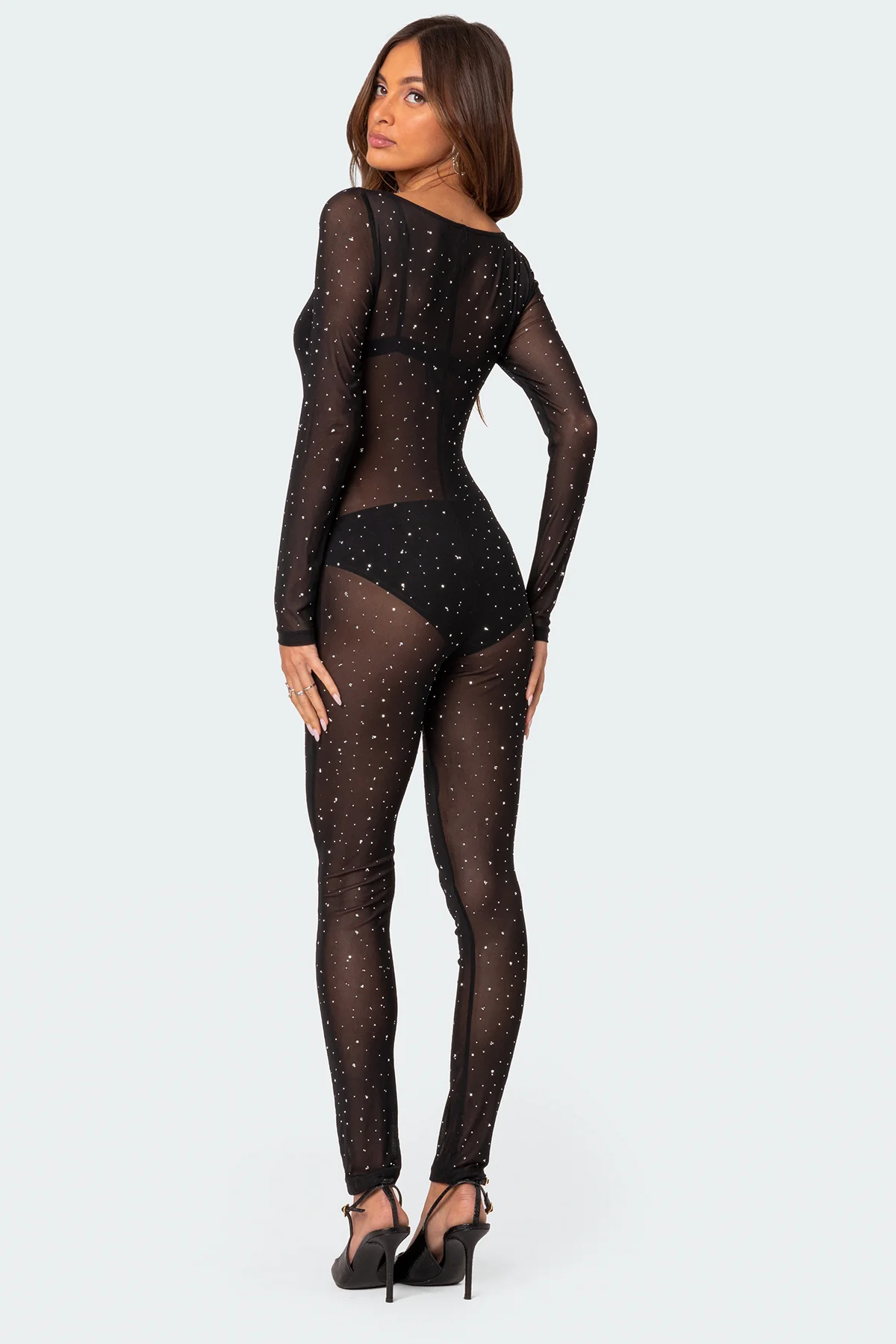 Kristine Sheer Mesh Rhinestone Jumpsuit - Image 3