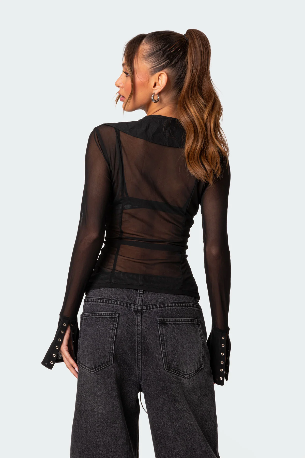 Lace Up Sheer Mesh Top - Image 5