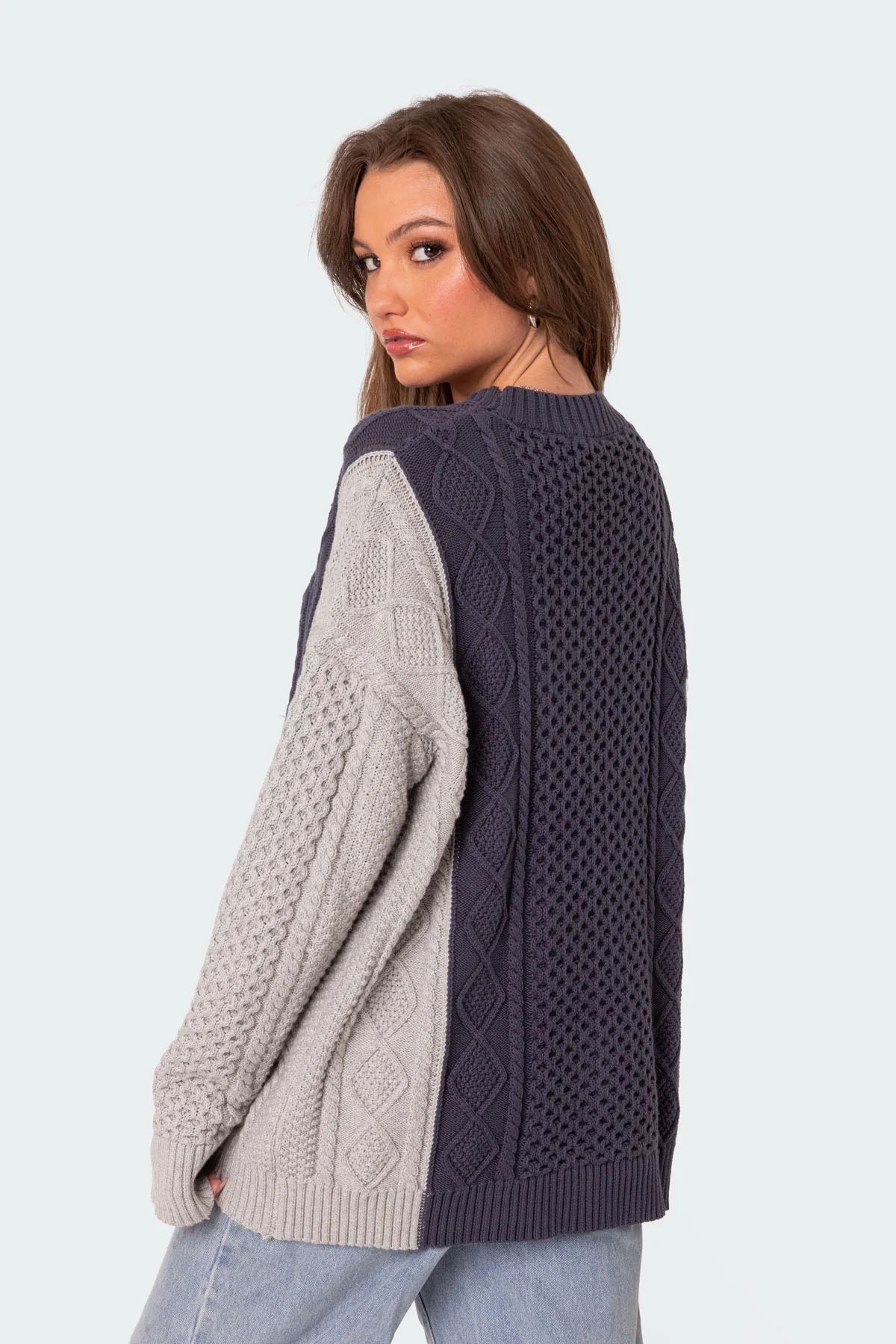 Two Tone Oversized Cable Knit Sweater - Image 3