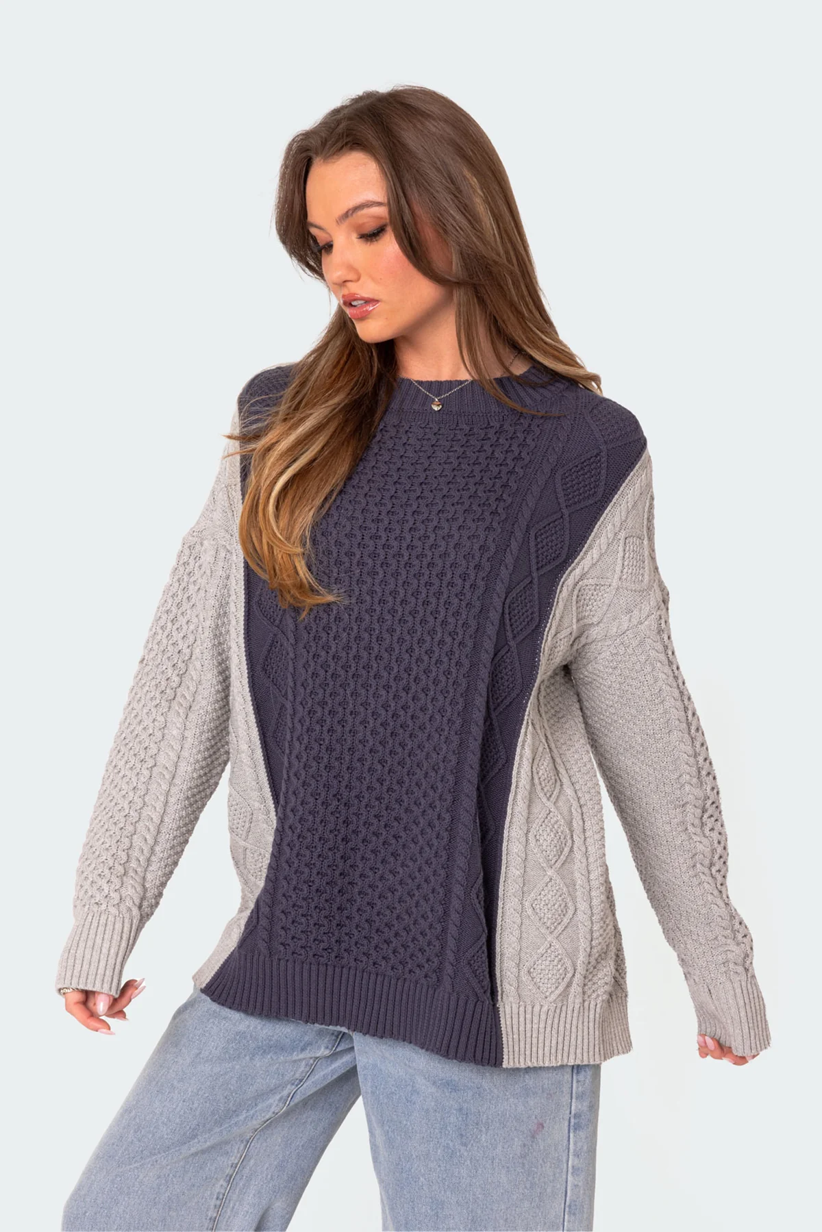Two Tone Oversized Cable Knit Sweater - Image 4