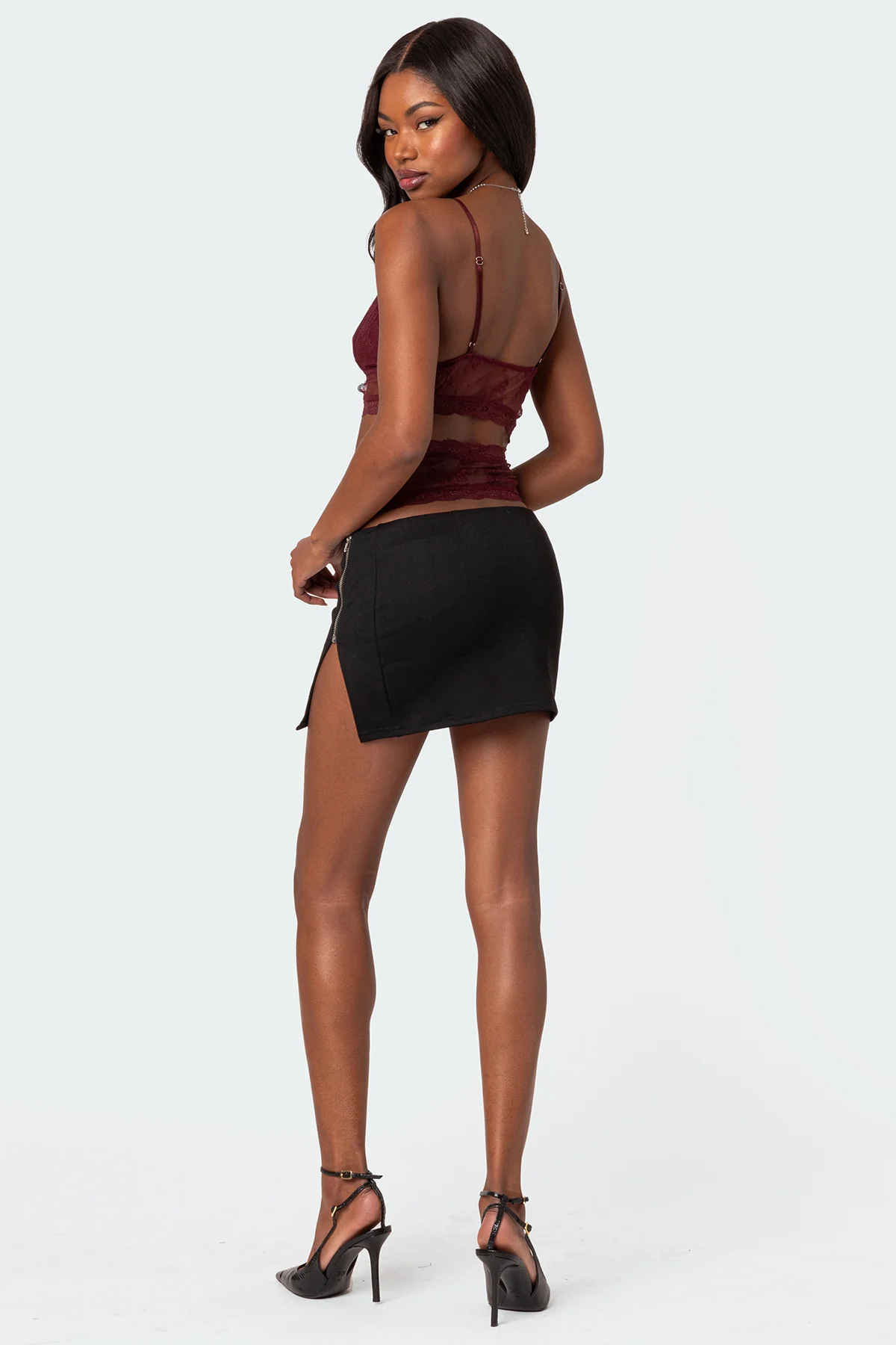 Side Zip Slitted Mini Skirt - Image 4