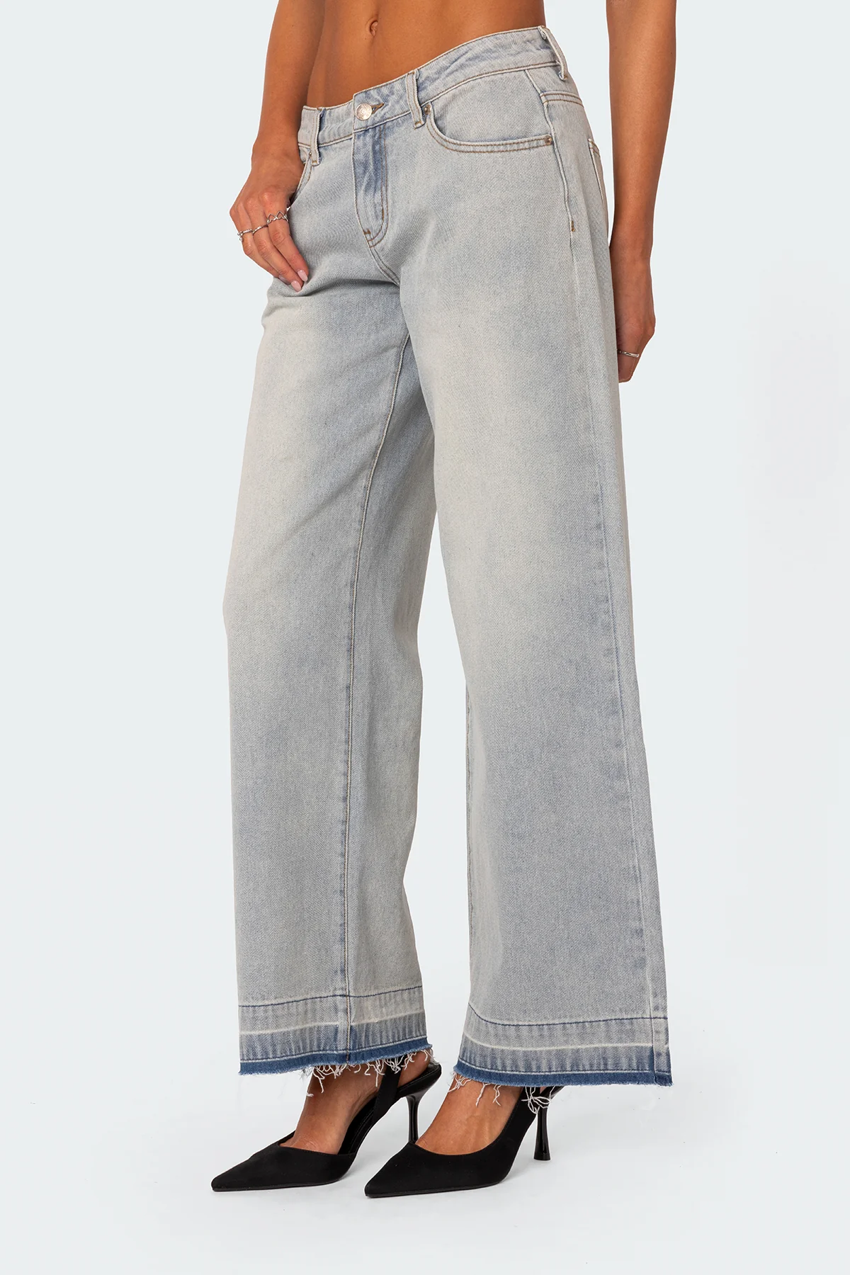 Distressed Hem Low Rise Baggy Jeans - Image 3