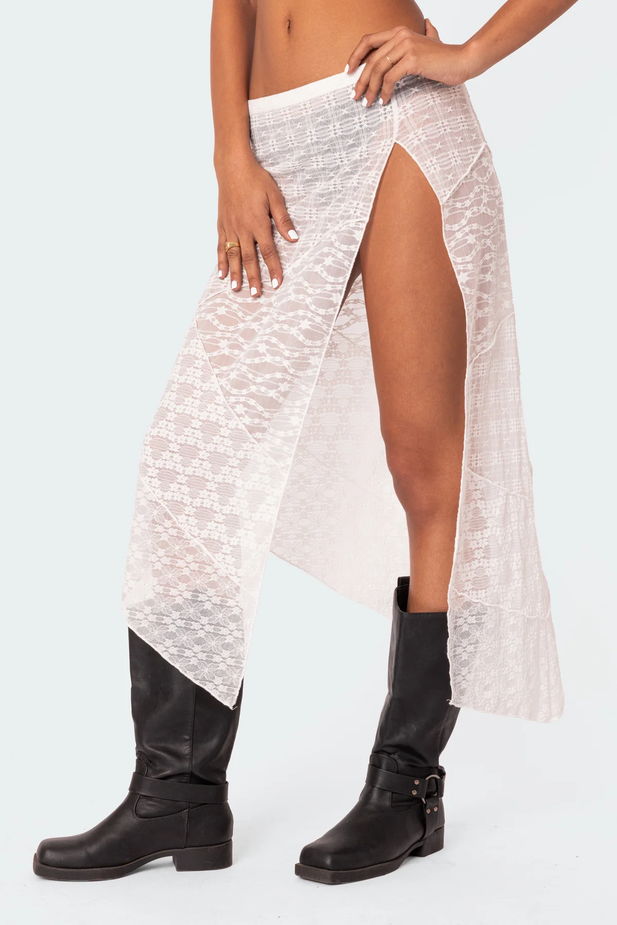 Sheer Patchwork Lace Maxi Skirt - Image 3