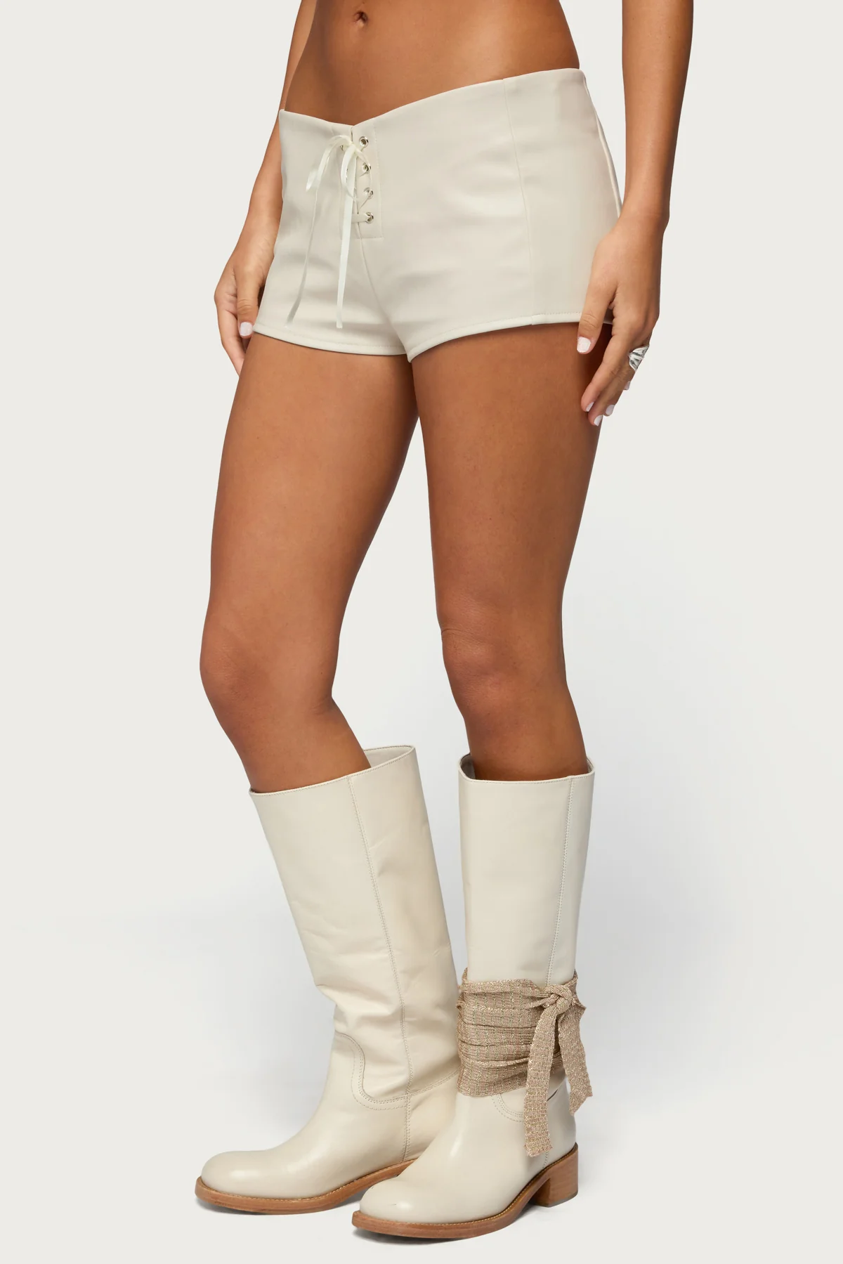 Wilde Lace Up Faux Leather Shorts - Image 4