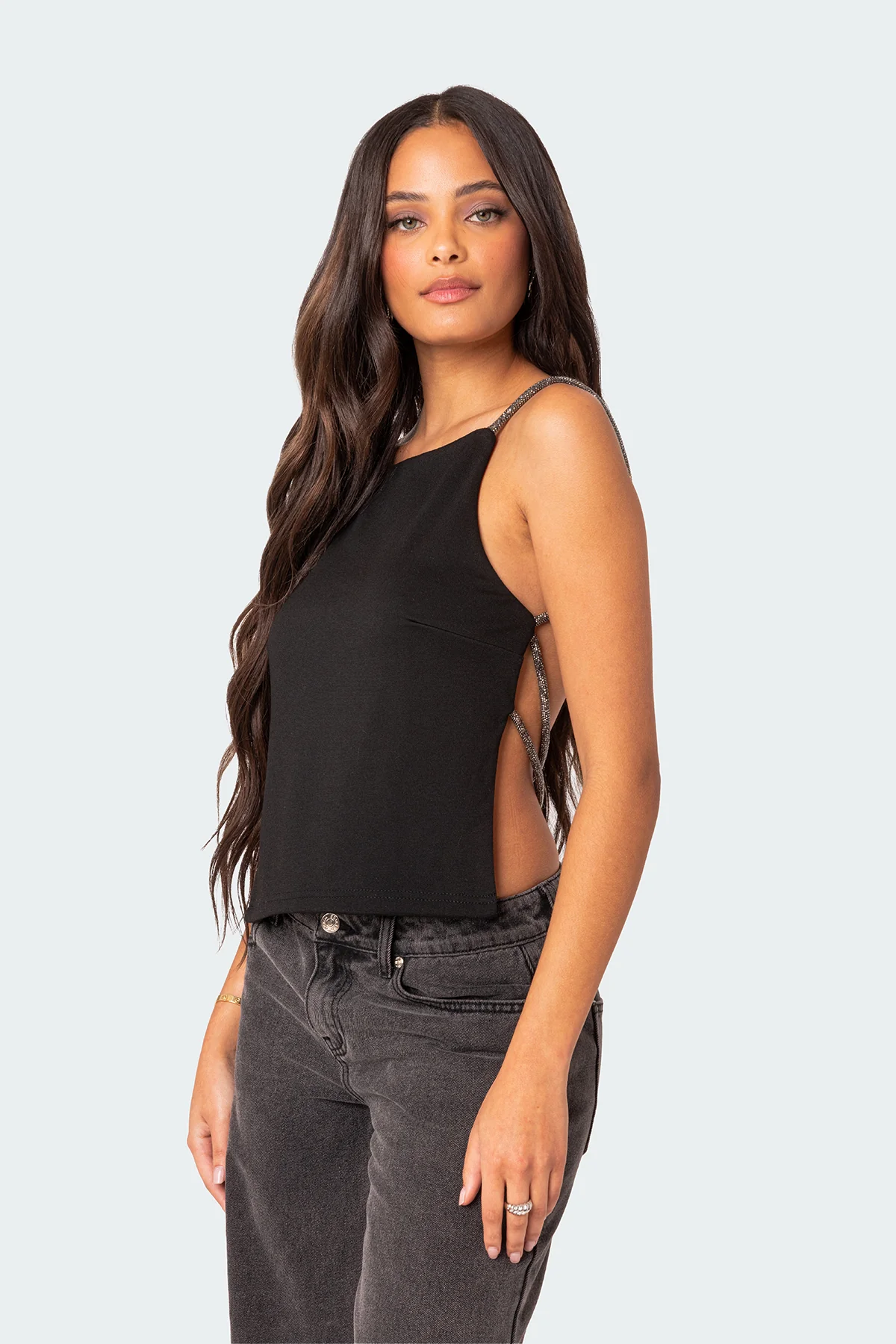 Karli Rhinestone Strap Open Back Top - Image 4