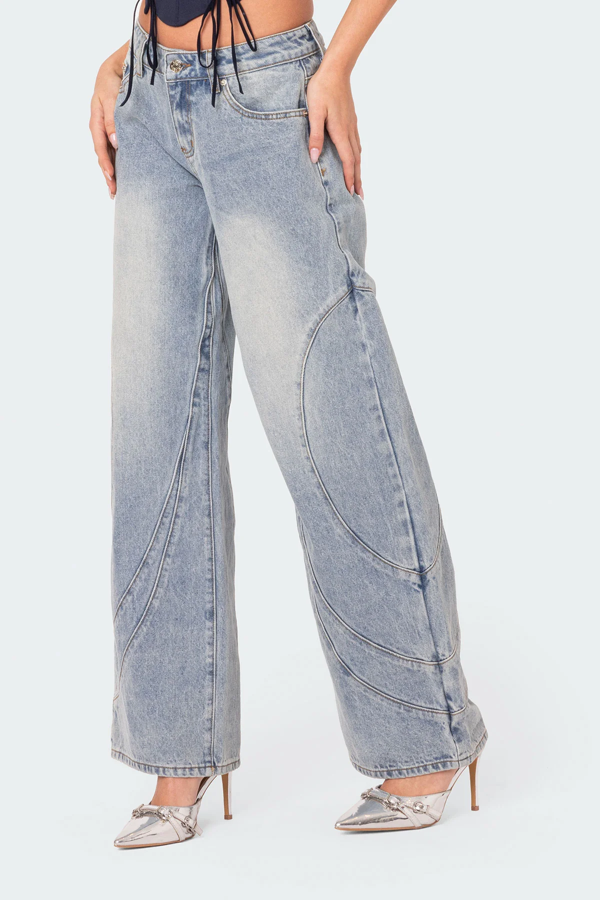 Oaklynn Stitch Detail Low Rise Baggy Jeans - Image 3
