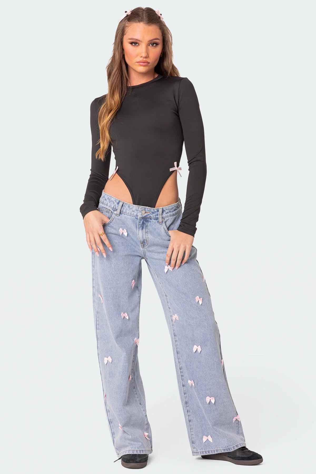 Lucille Bow Low Rise Baggy Jeans - Image 5