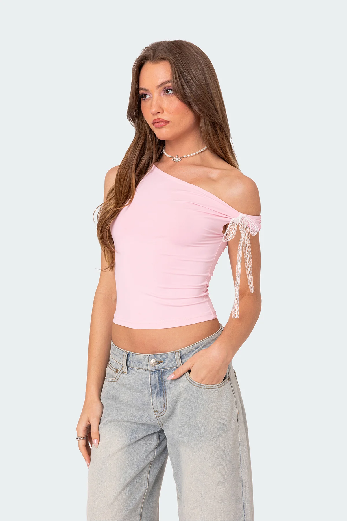 Lace Bow Asymmetric Top - Image 3