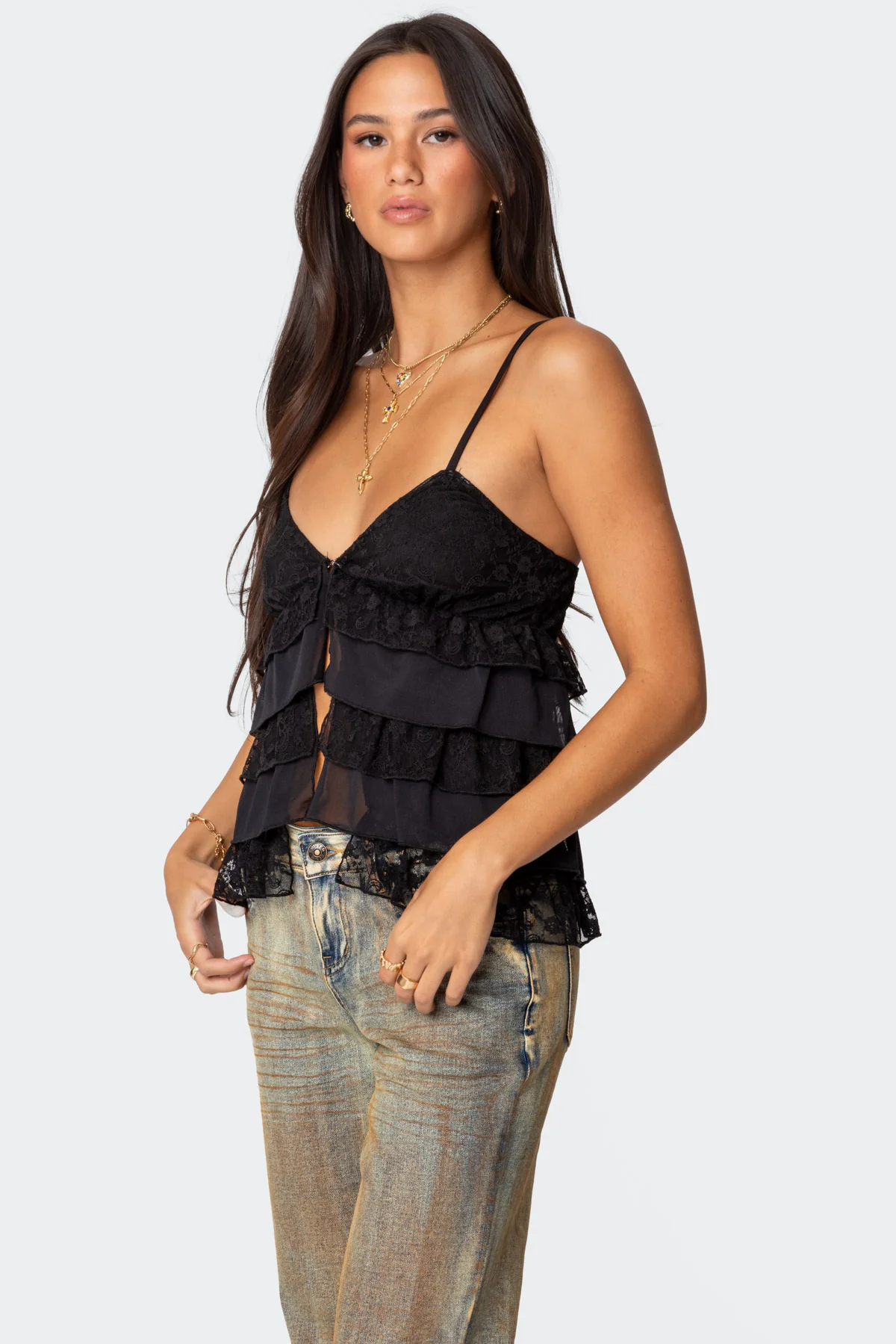 Lacey Split Front Ruffle Tank Top - Image 3
